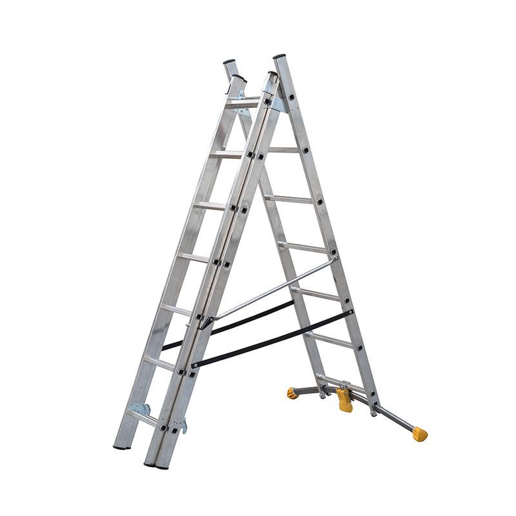 Voir la diapositive 3 : HAILO Echelle transformable 3 plans 3x7 échelons 4,1m/5m en aluminium hailo hobbylot