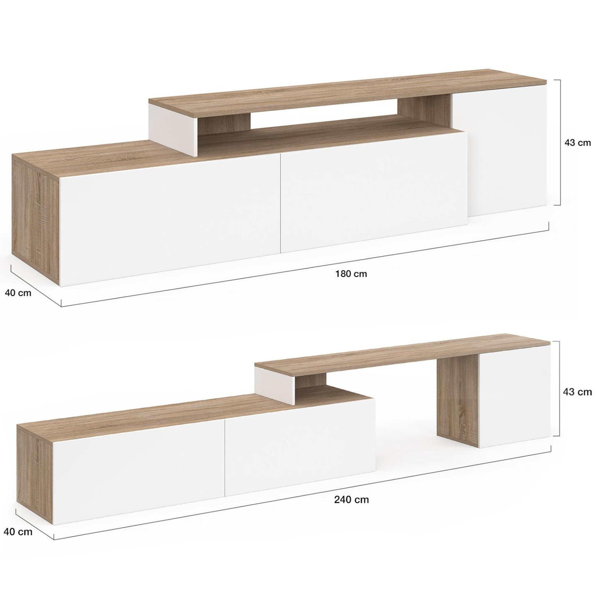 Voir la diapositive 5 : ID MARKET Meuble tv 140-180 cm modulable d'angle basile rotatif bois et blanc