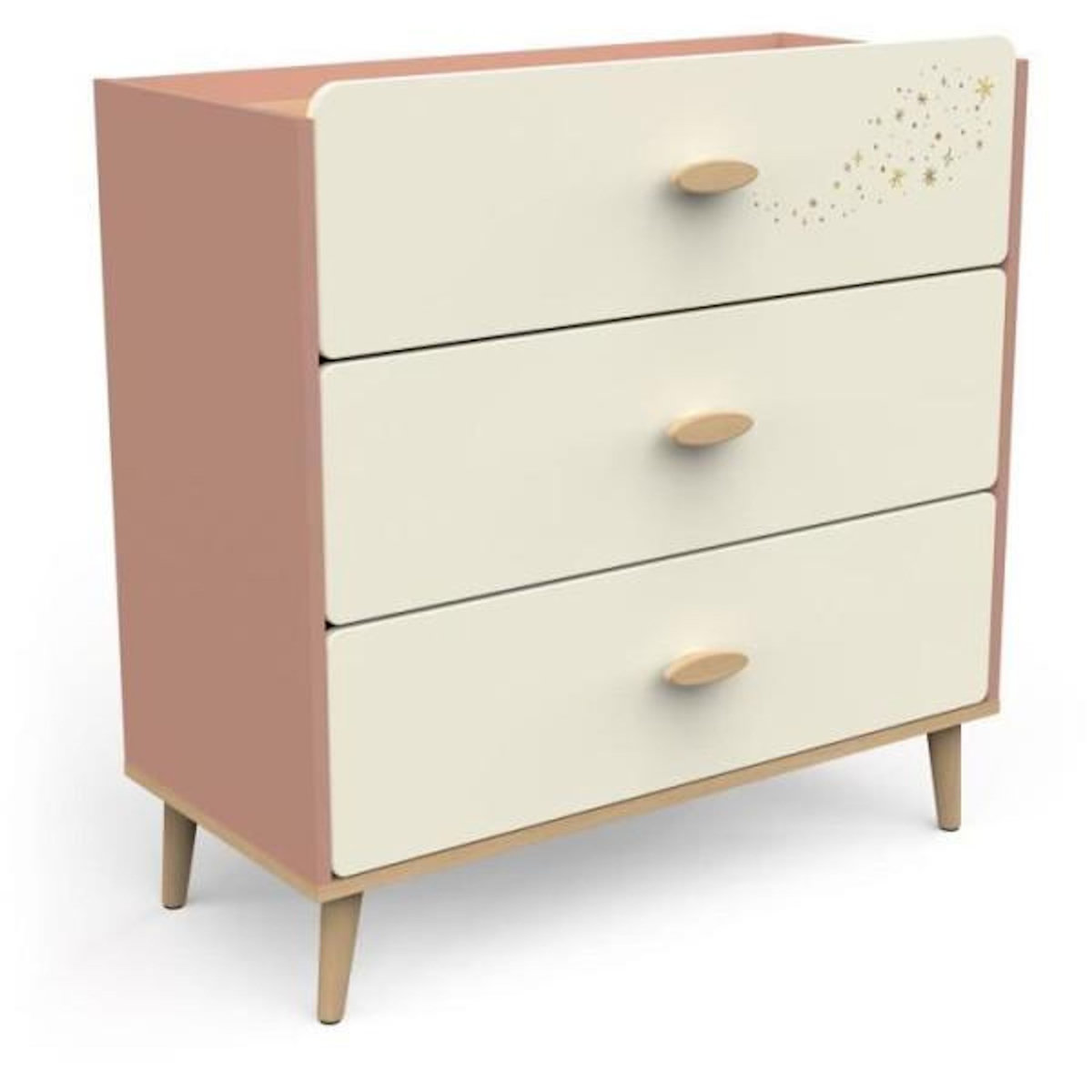 Demeyere Commode SUZIE - 3 tiroirs - Couleur Chene et Abricot - L86,9 x P39,6 x H88,5 cm - DEMEYERE