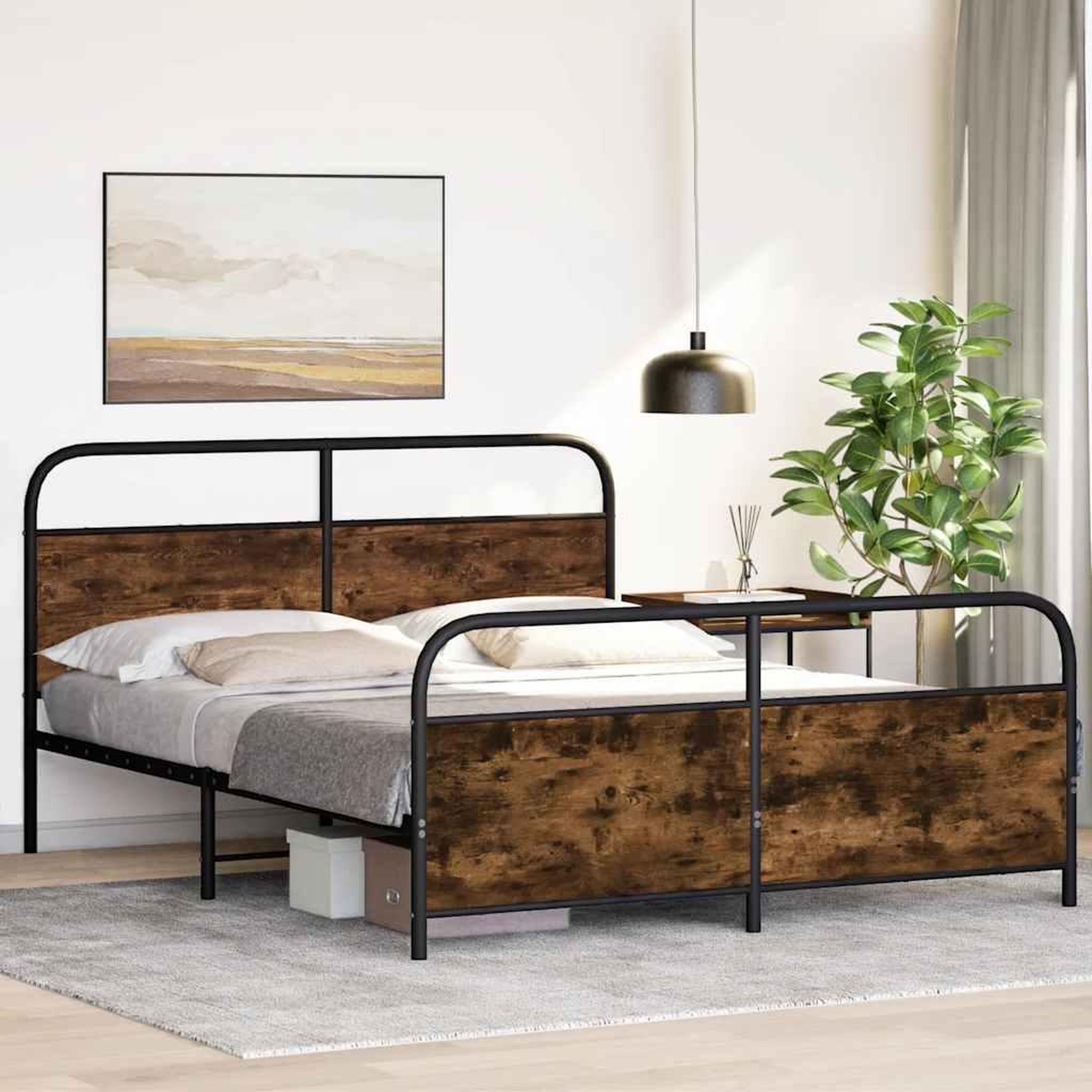 Voir la diapositive 4 : VIDAXL Cadre de lit en metal sans matelas chene fume 160x200 cm