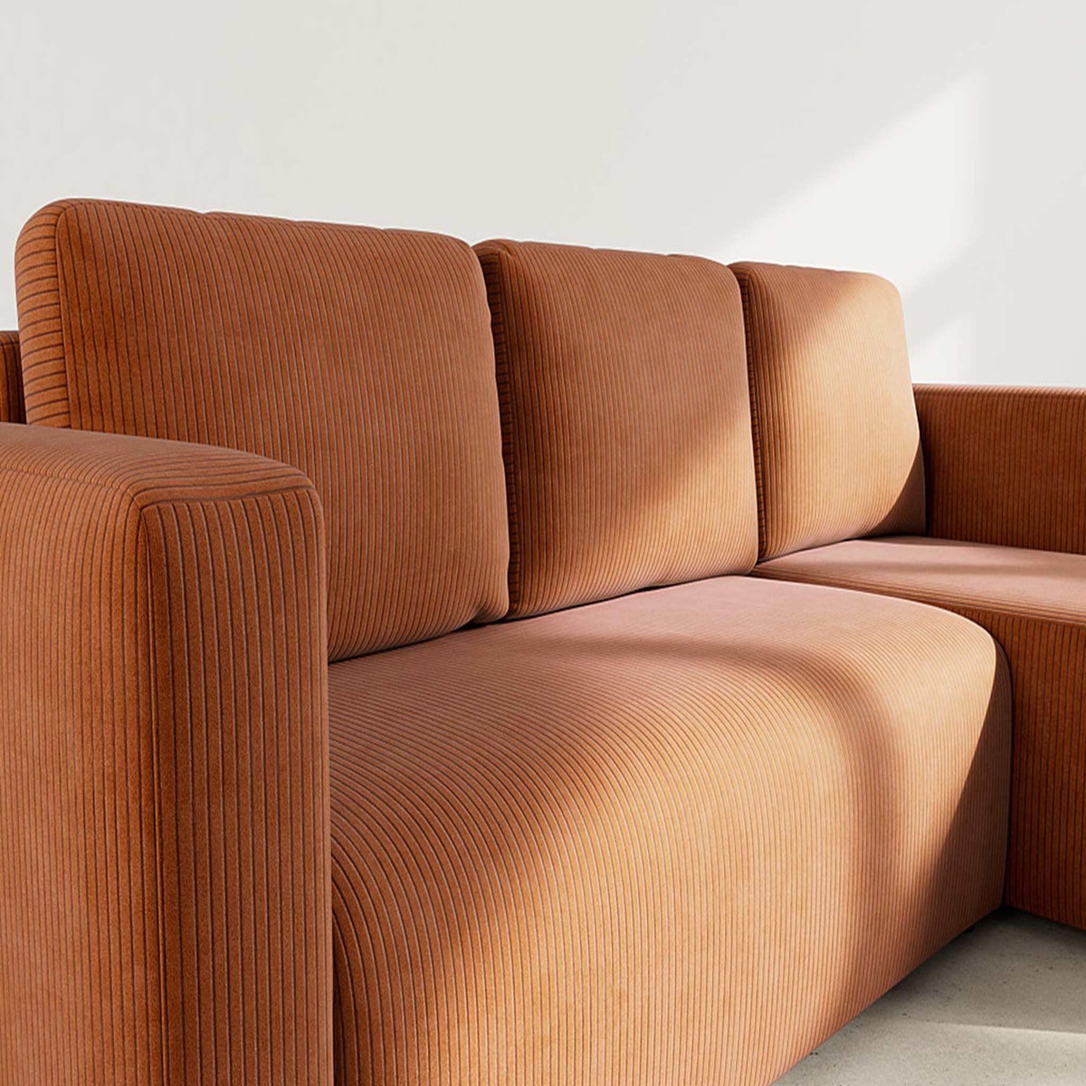 BEST MOBILIER Canopy - canapé d'angle réversible 4 places convertible avec coffre en velours côtelé
