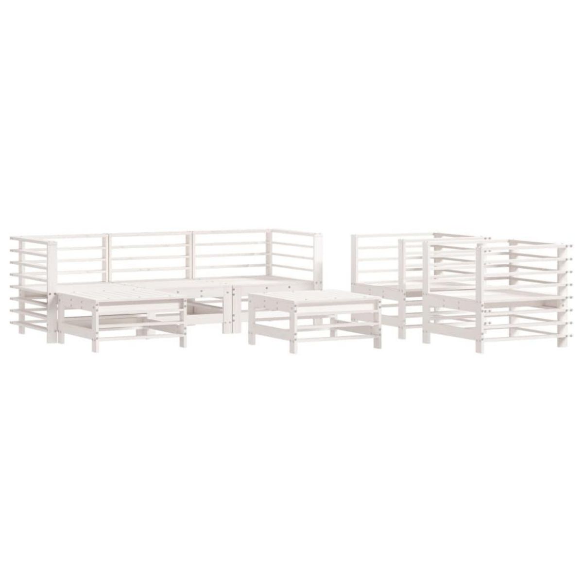 VIDAXL Salon de jardin 7 pcs avec coussins blanc bois massif