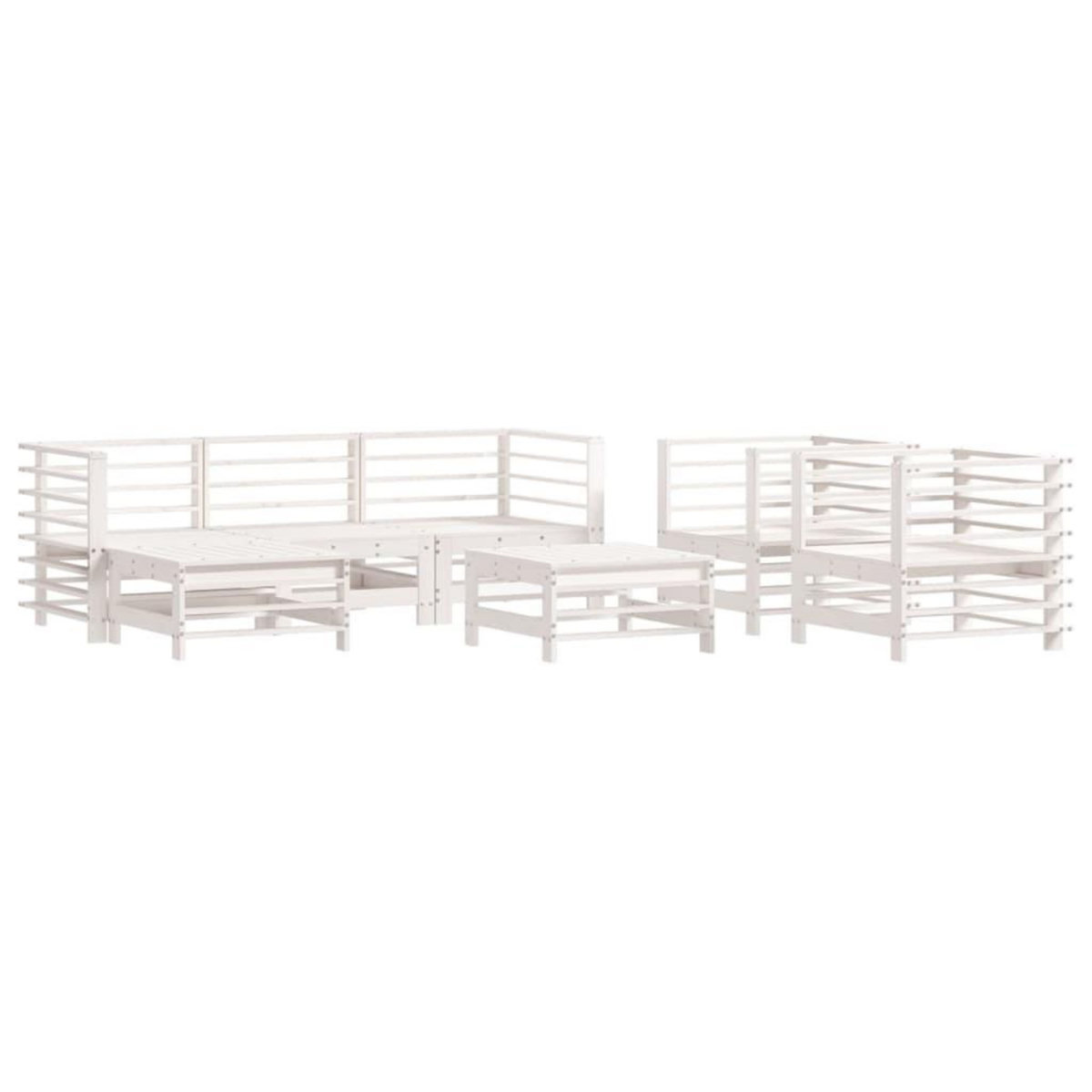 VIDAXL Salon de jardin 7 pcs avec coussins blanc bois massif