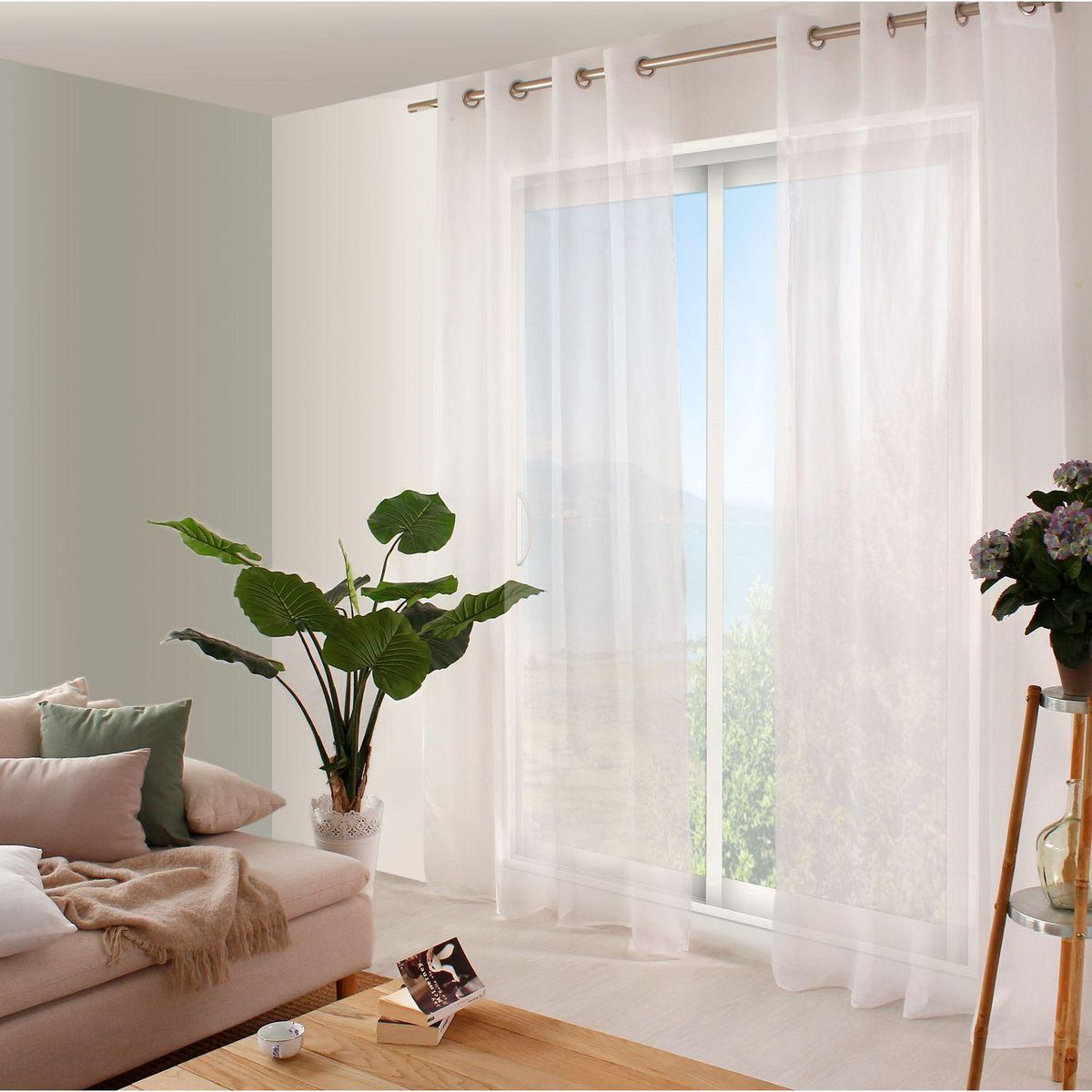 TOILINUX Voilage grande hauteur SABLE - 140 x 280 cm - Blanc