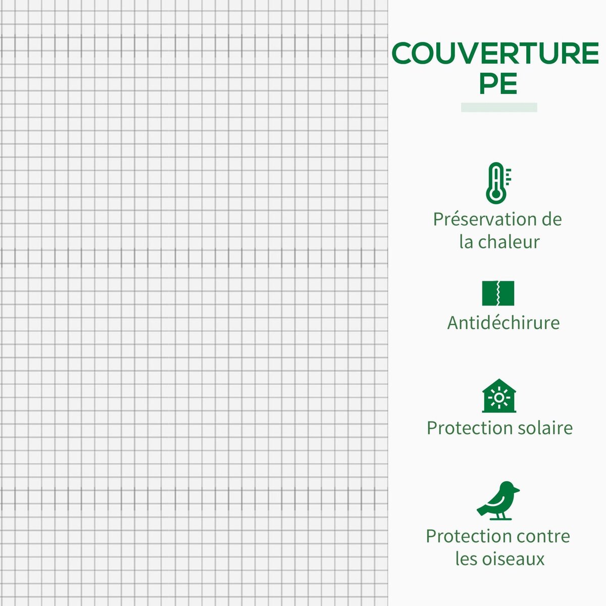 OUTSUNNY Serre de jardin 2 fenêtres moustiquaires porte enroulable zippée dim. 200 x 76 x 168 cm acier PE blanc