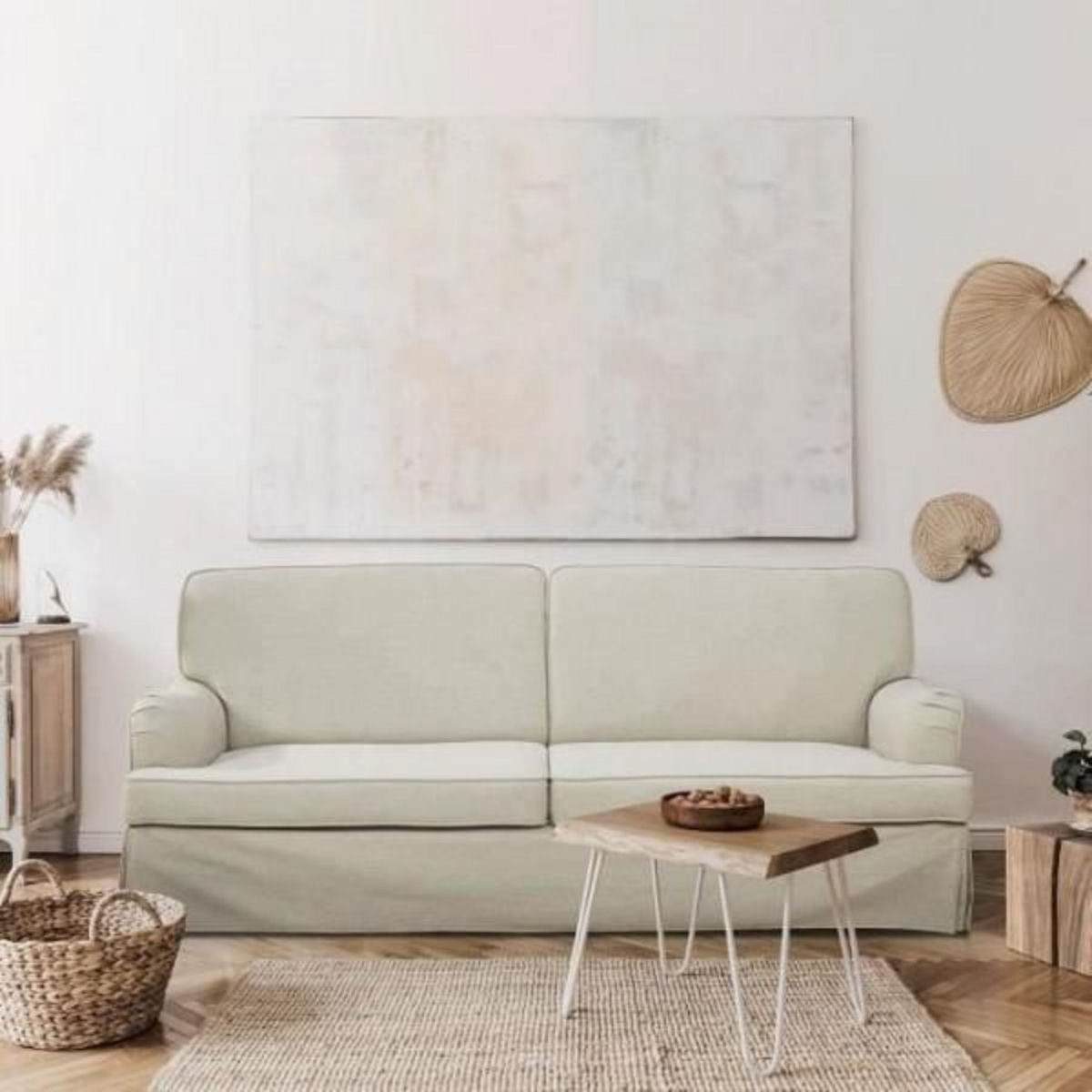 MARKET24 LUZ Canapé convertible - Tissu Beige - L 206 x P 95 x H 81 cm
