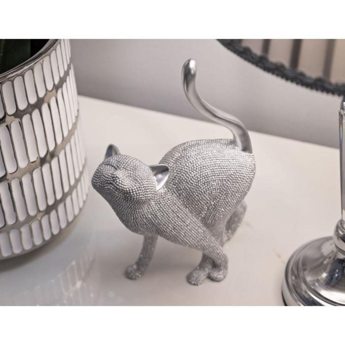 Paris Prix Statuette Déco Chat  Sparky  26cm Argent