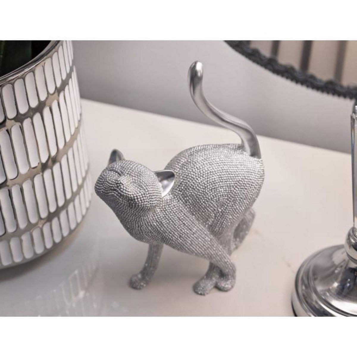 Paris Prix Statuette Déco Chat  Sparky  26cm Argent