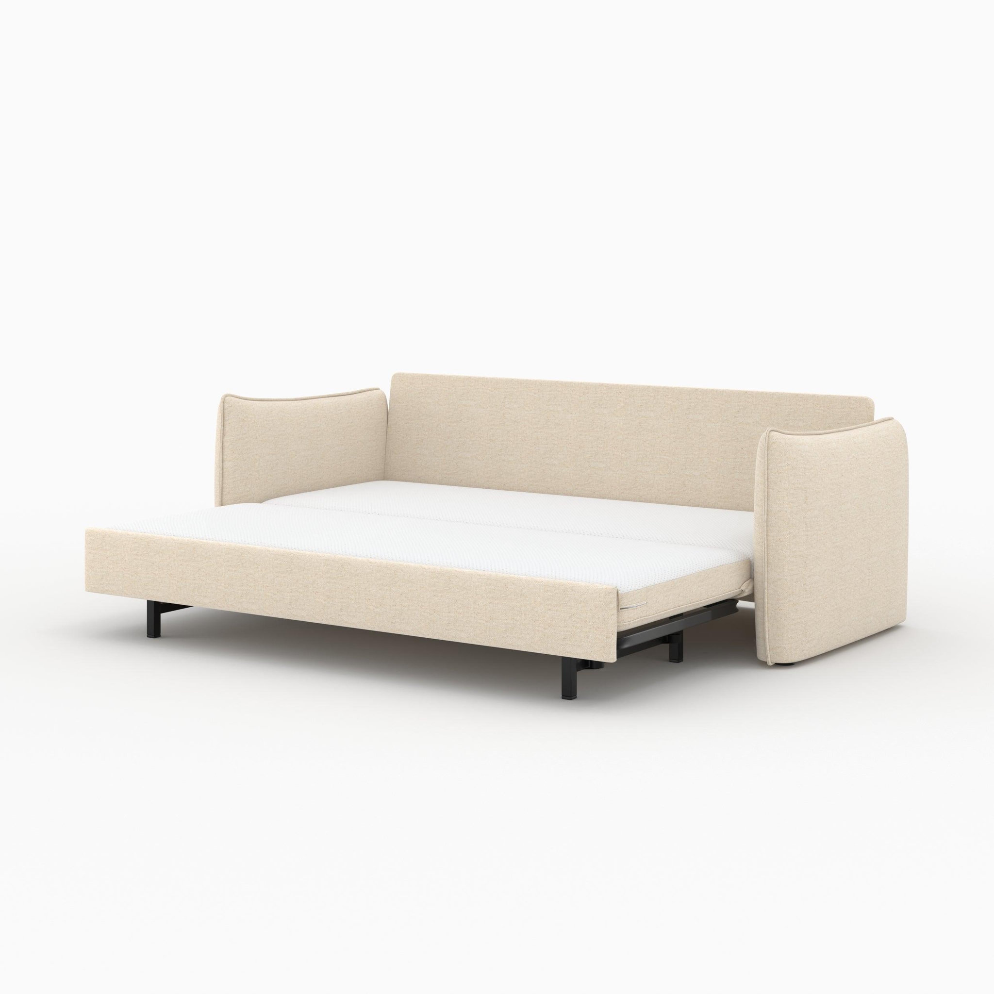 Voir la diapositive 6 : MAISON PAVANE Canapé convertible 3 places en tissu effet lin blanc cassé-céleste