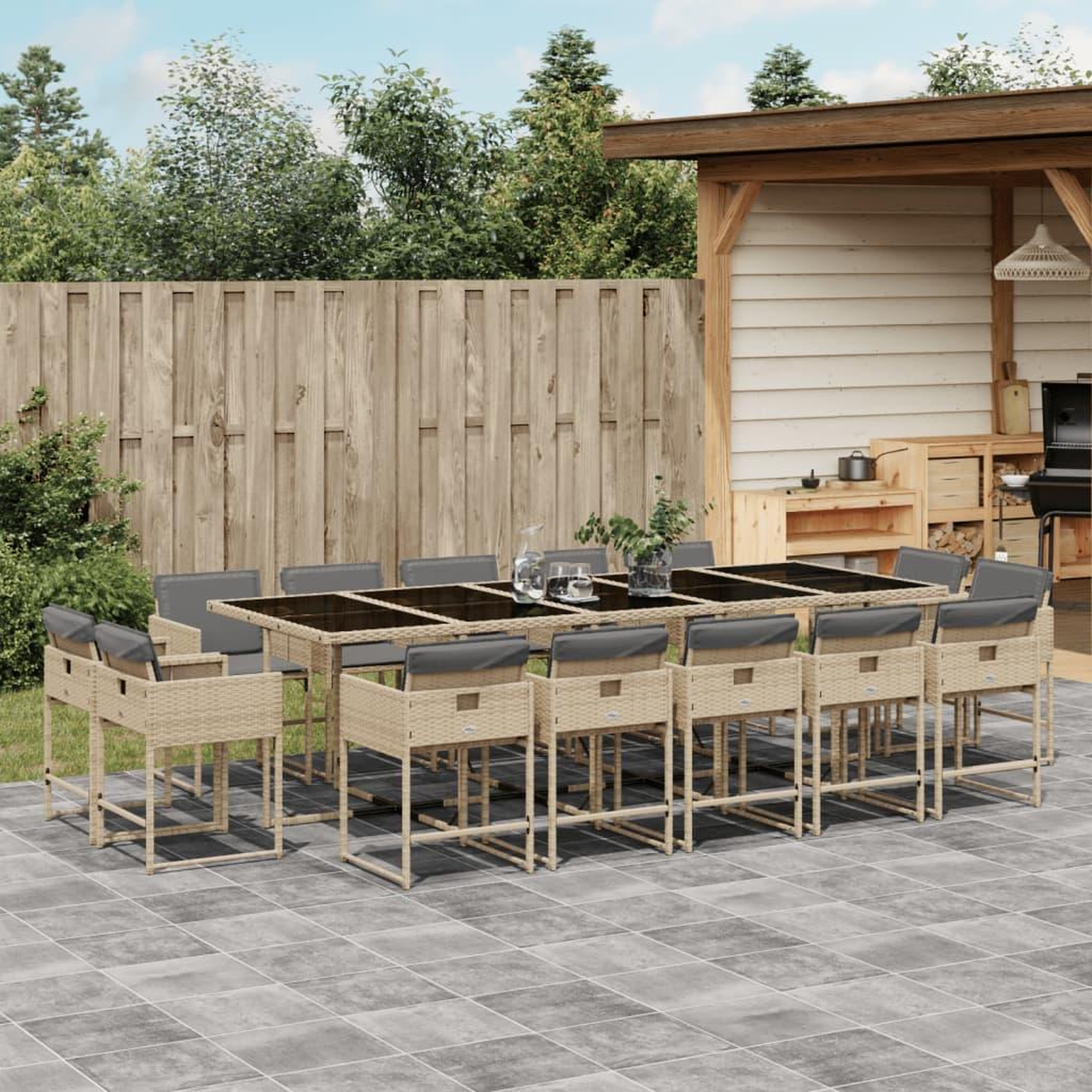 VIDAXL Ensemble a manger de jardin et coussins 15 pcs melange beige