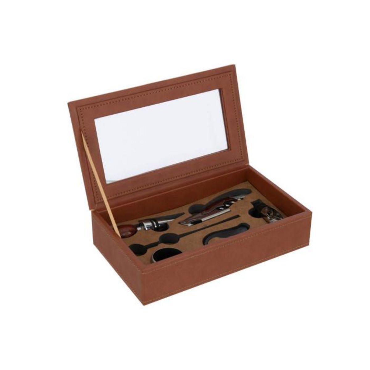 Paris Prix Boîte 6 Accessoires Vin  Ezra  23cm Cognac