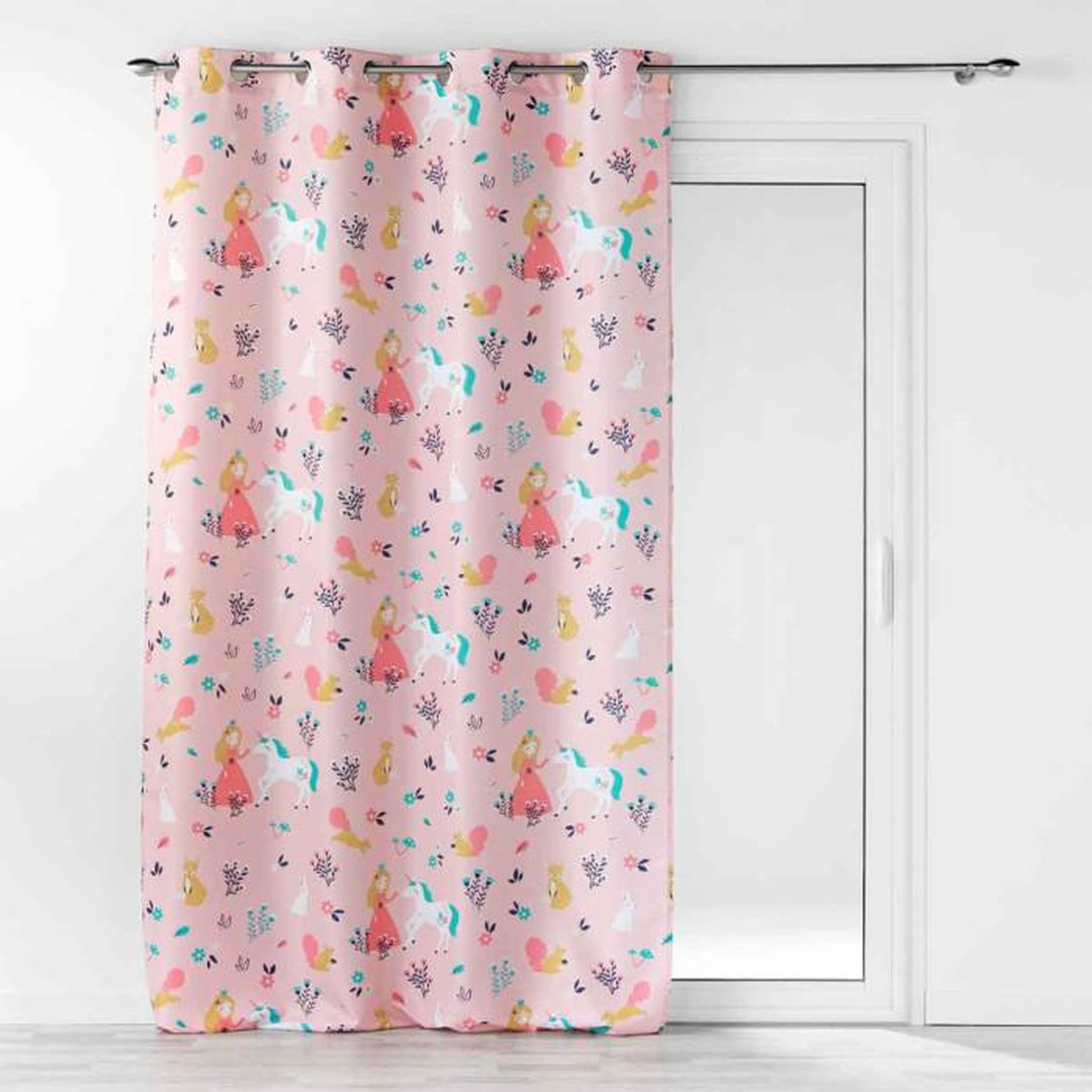 Voir la diapositive 1 : Paris Prix Rideau Enfant  Princesse Licorne  140x260cm Rose