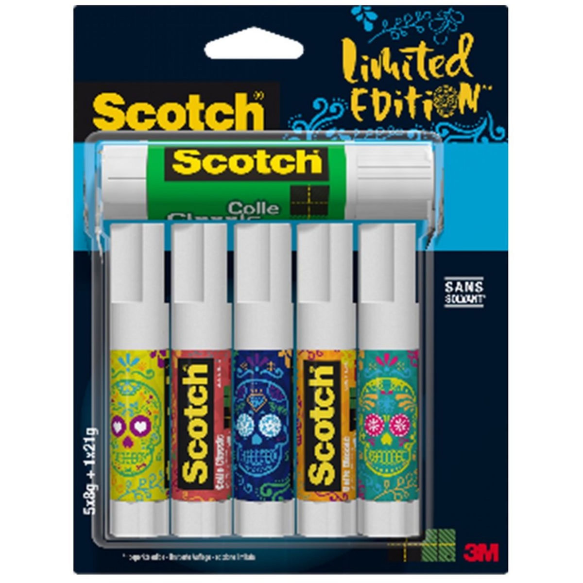 SCOTCH Lot de 5 bâtons de colle 8g Edition limitée Têtes de mort + 1 bâton classic 21g