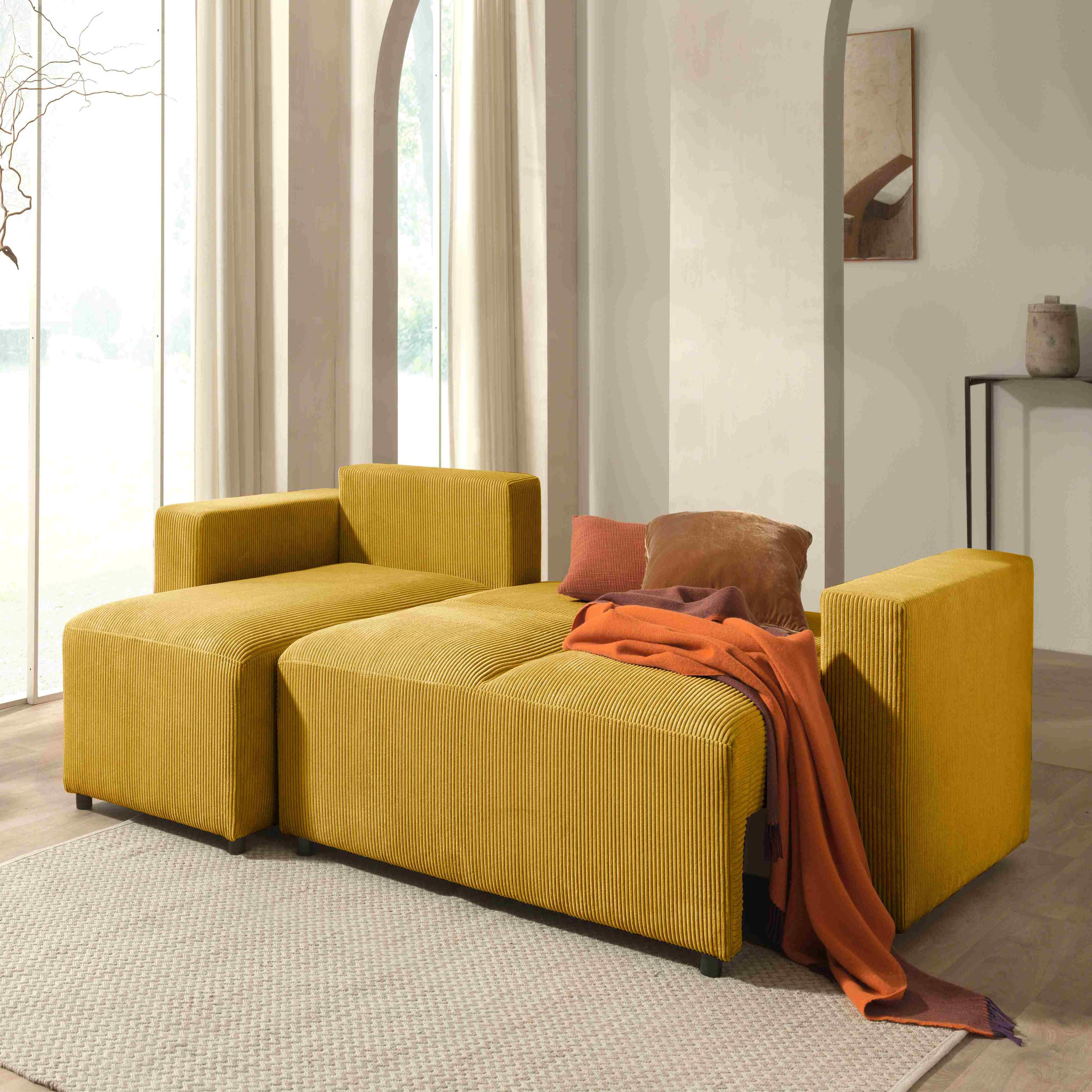 Voir la diapositive 3 : LISA DESIGN Livy - canapé d'angle convertible et coffre - réversible - en velours côtelé - 4 places