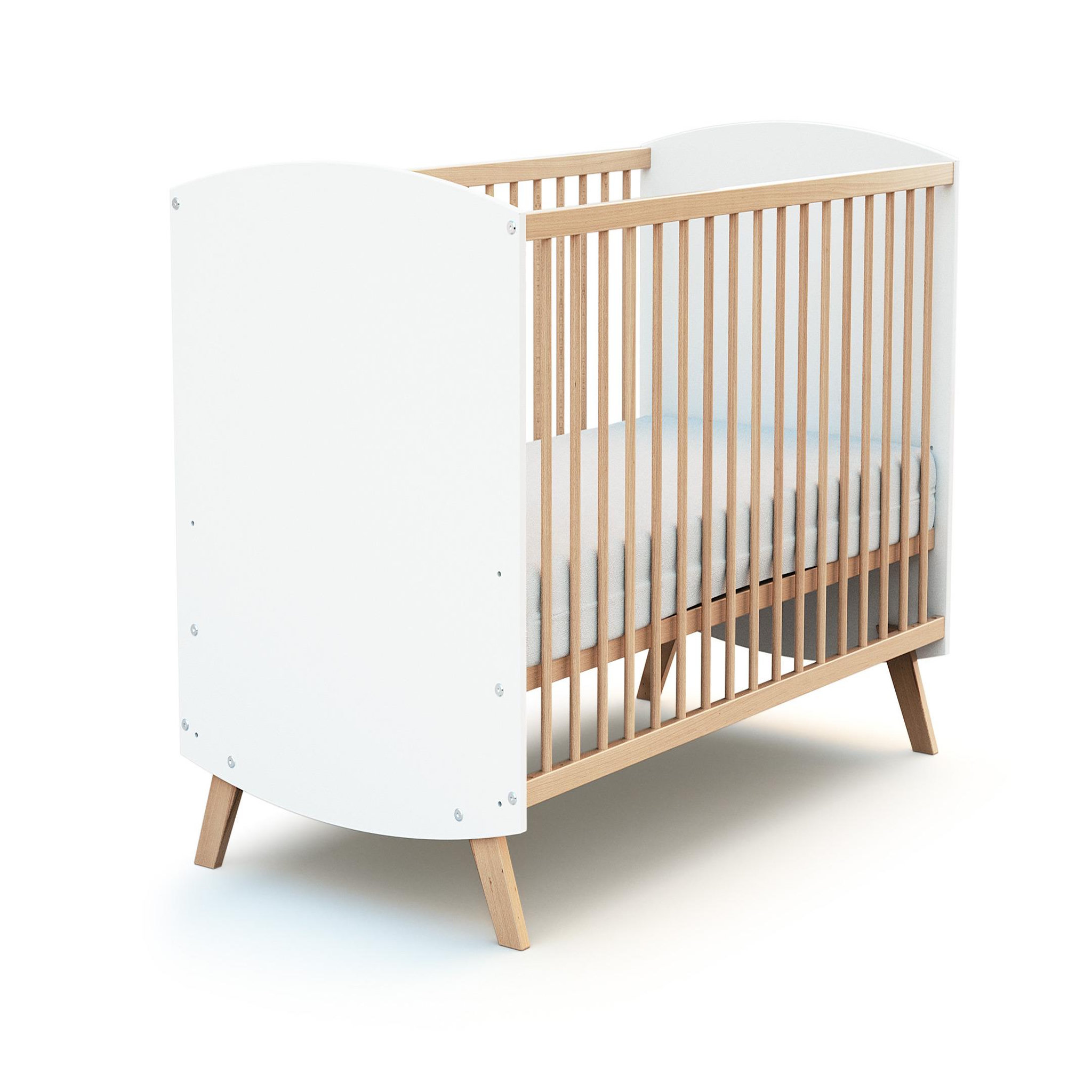 Voir la diapositive 2 : AT4 Lit bébé en bois 60 x 120 cm scandinave blanc et hêtre
