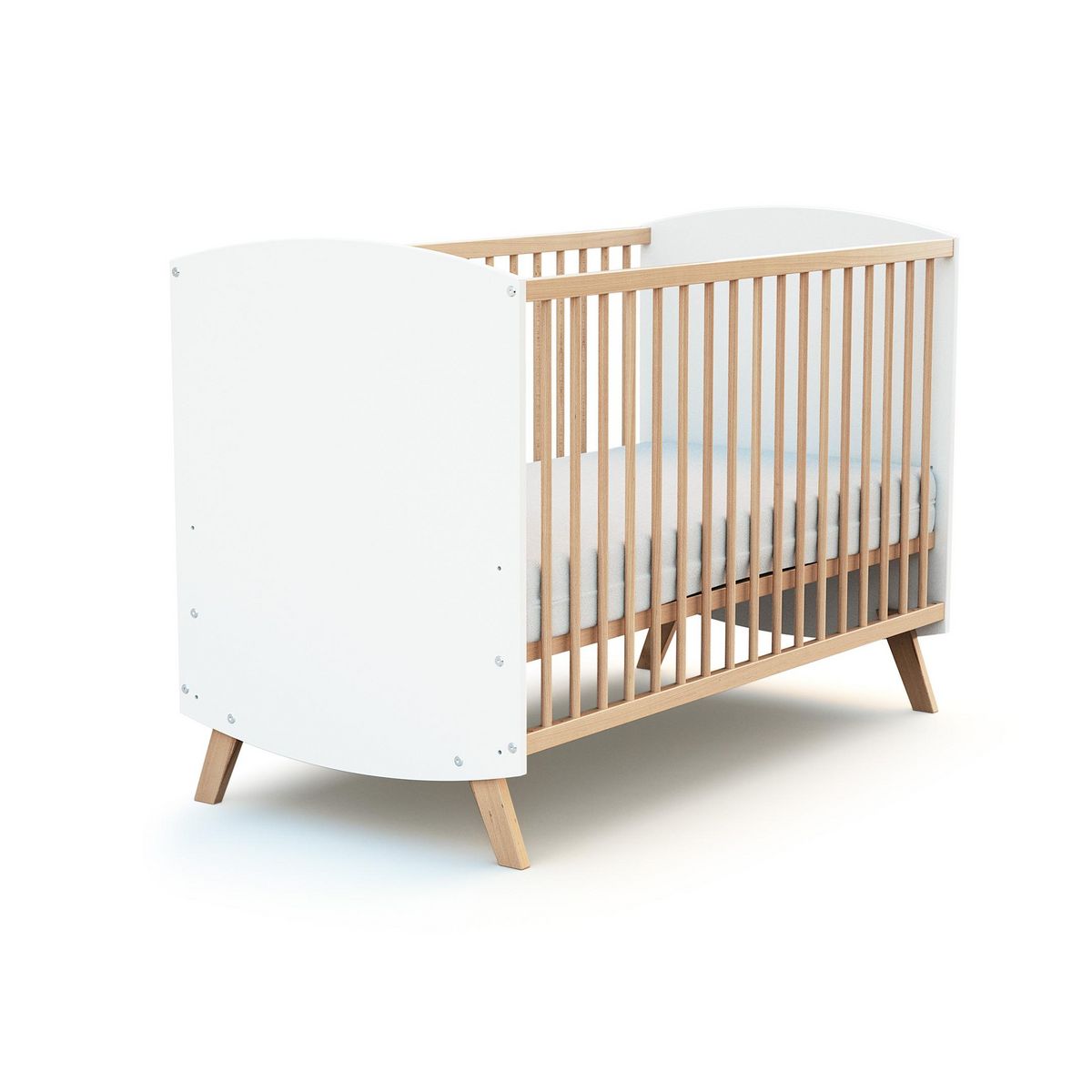 AT4 Lit bébé en bois 60 x 120 cm SCANDINAVE Blanc et Hêtre