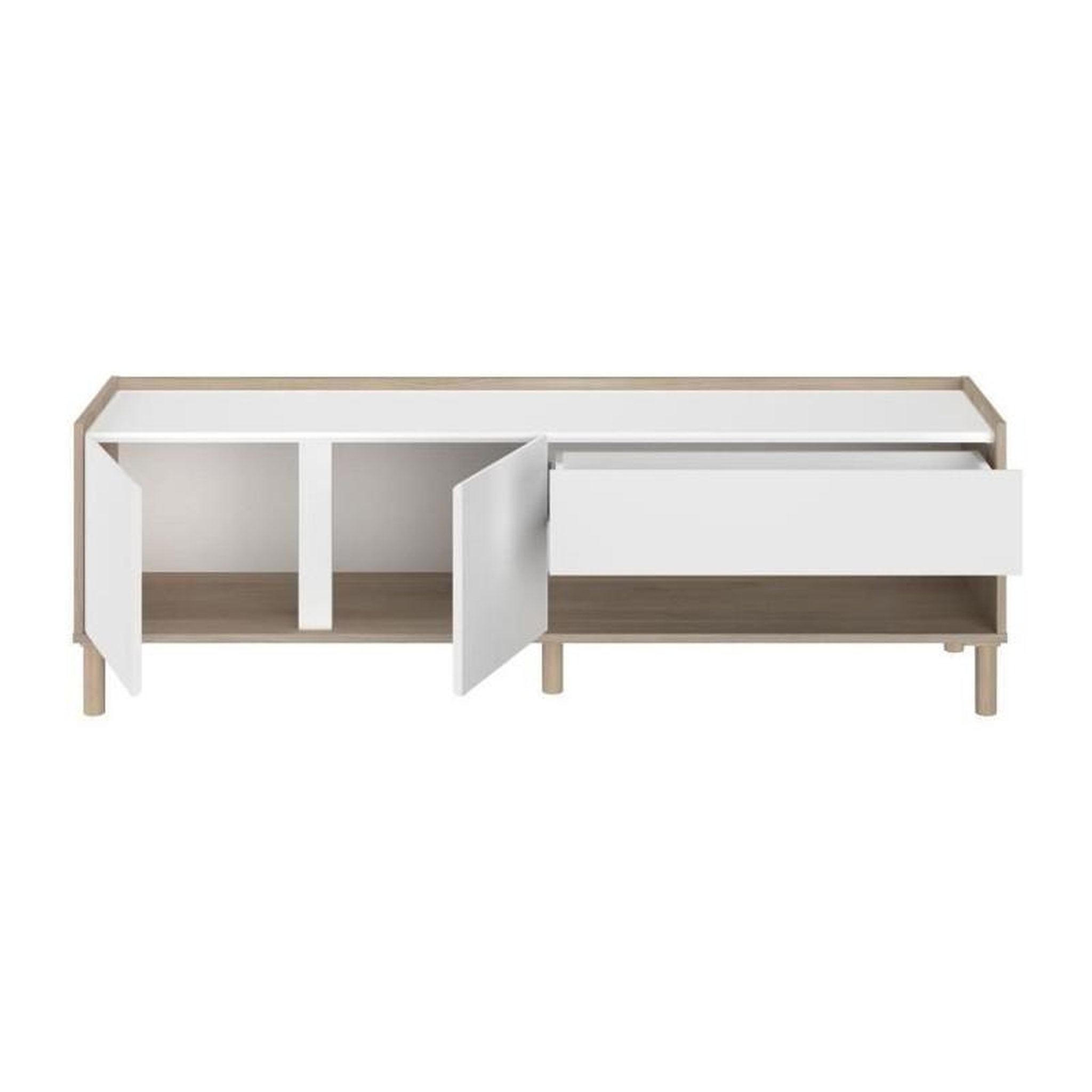 Voir la diapositive 3 : PARISOT Meuble TV - MORPHOS - Décor blanc / Chene - 150 x 47,3 x 40 cm - PARISOT