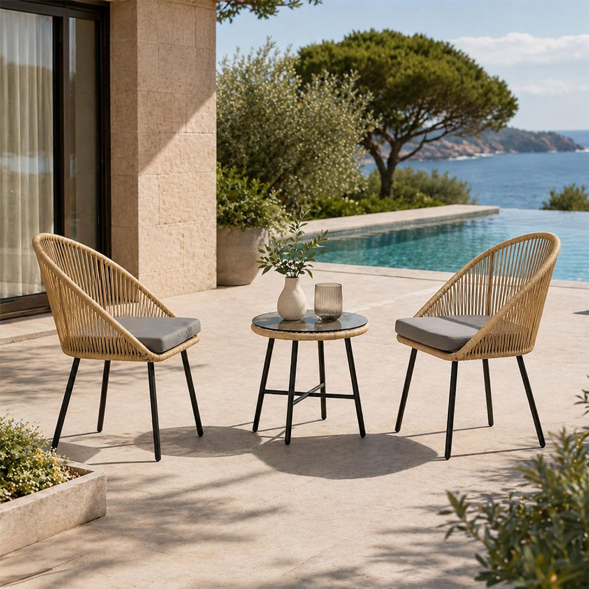 CONCEPT USINE Ensemble de jardin 2 fauteuils et table basse effet rotin naturel IPANEMA