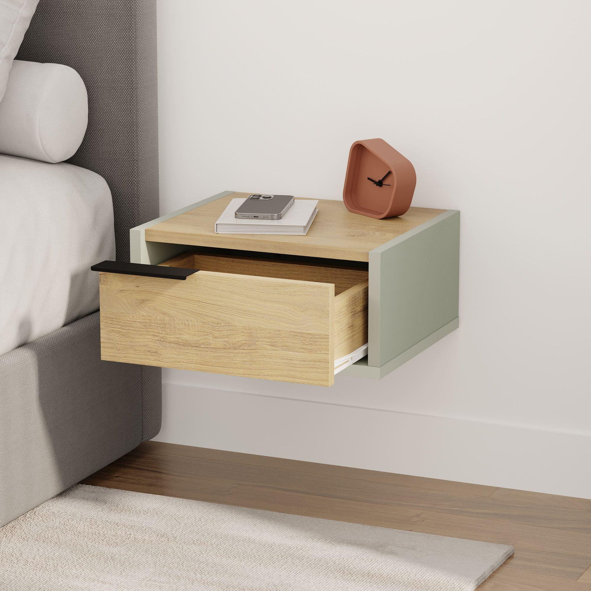 Voir la diapositive 4 : Habitat et Jardin Table de chevet murale en bois  eco  - 40 x 30 x 19 cm - vert