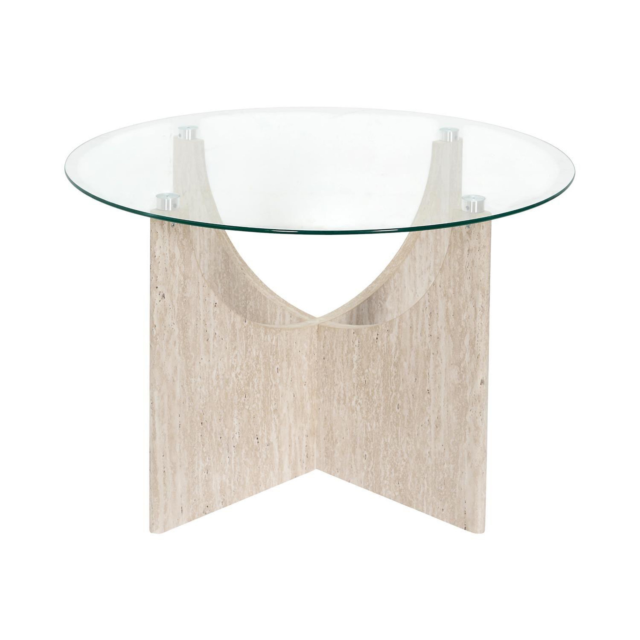 Voir la diapositive 4 : The Home Deco Factory Table basse ronde effet travertin et verre pietra - beige