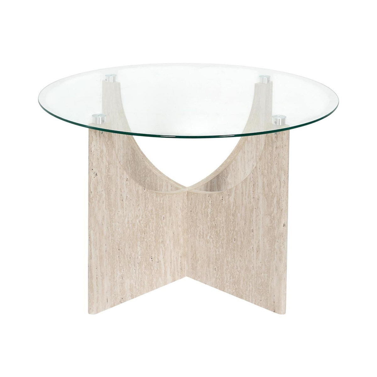 The Home Deco Factory Table basse ronde effet travertin et verre PIETRA - Beige