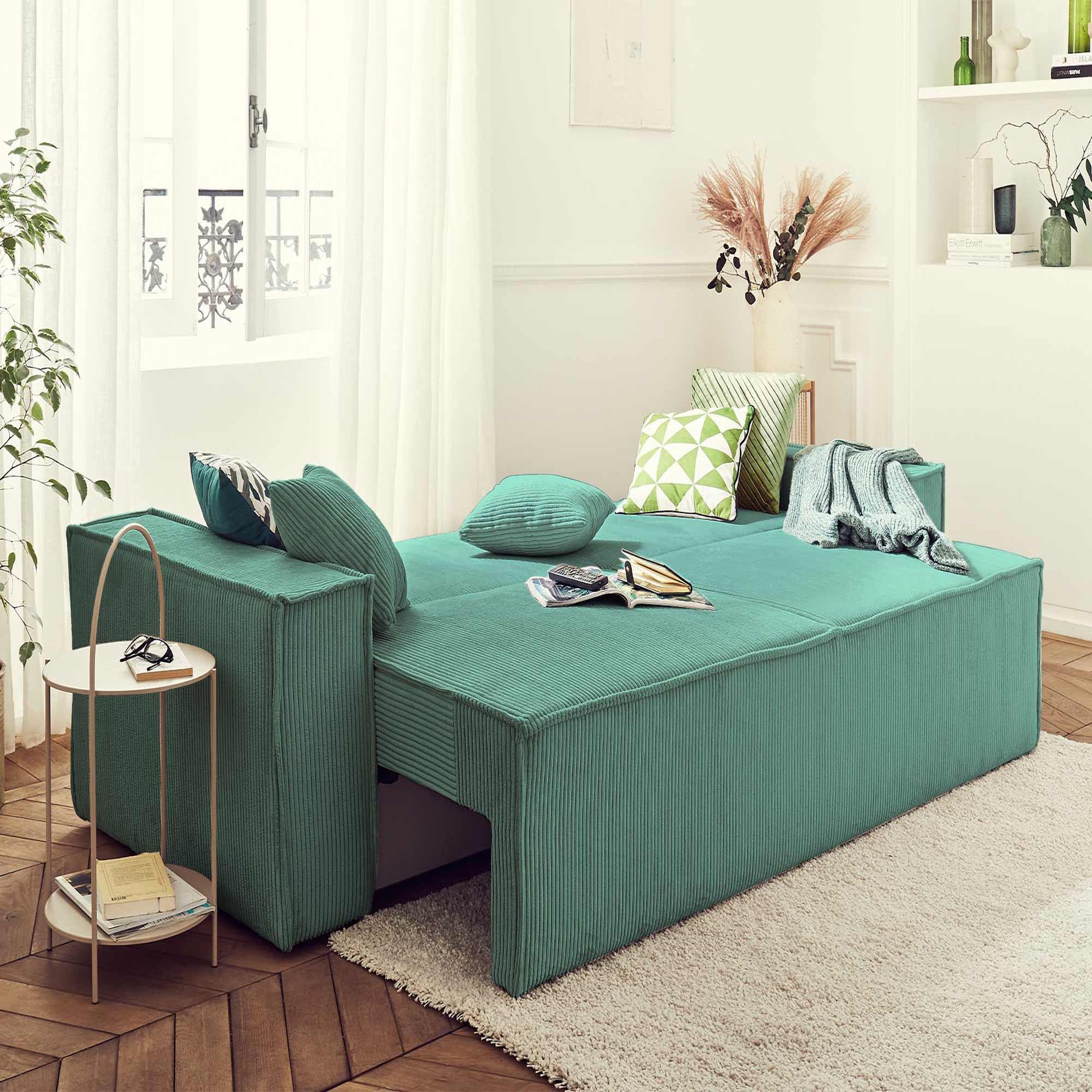 Voir la diapositive 2 : BEST MOBILIER Dellia - canapé 3 places convertible - avec coffre - en velours côtelé - style contemporain
