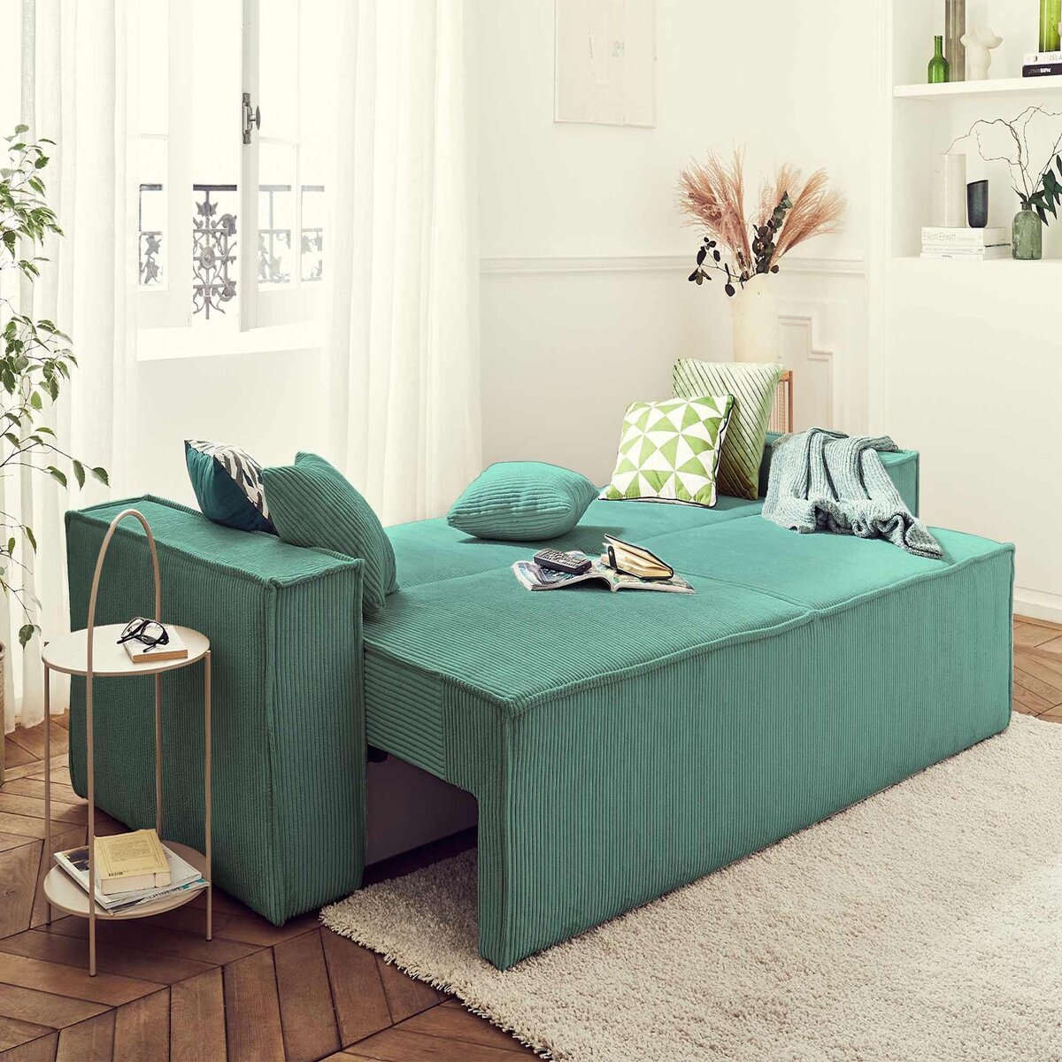 BEST MOBILIER Dellia - canapé 3 places convertible - avec coffre - en velours côtelé - style contemporain