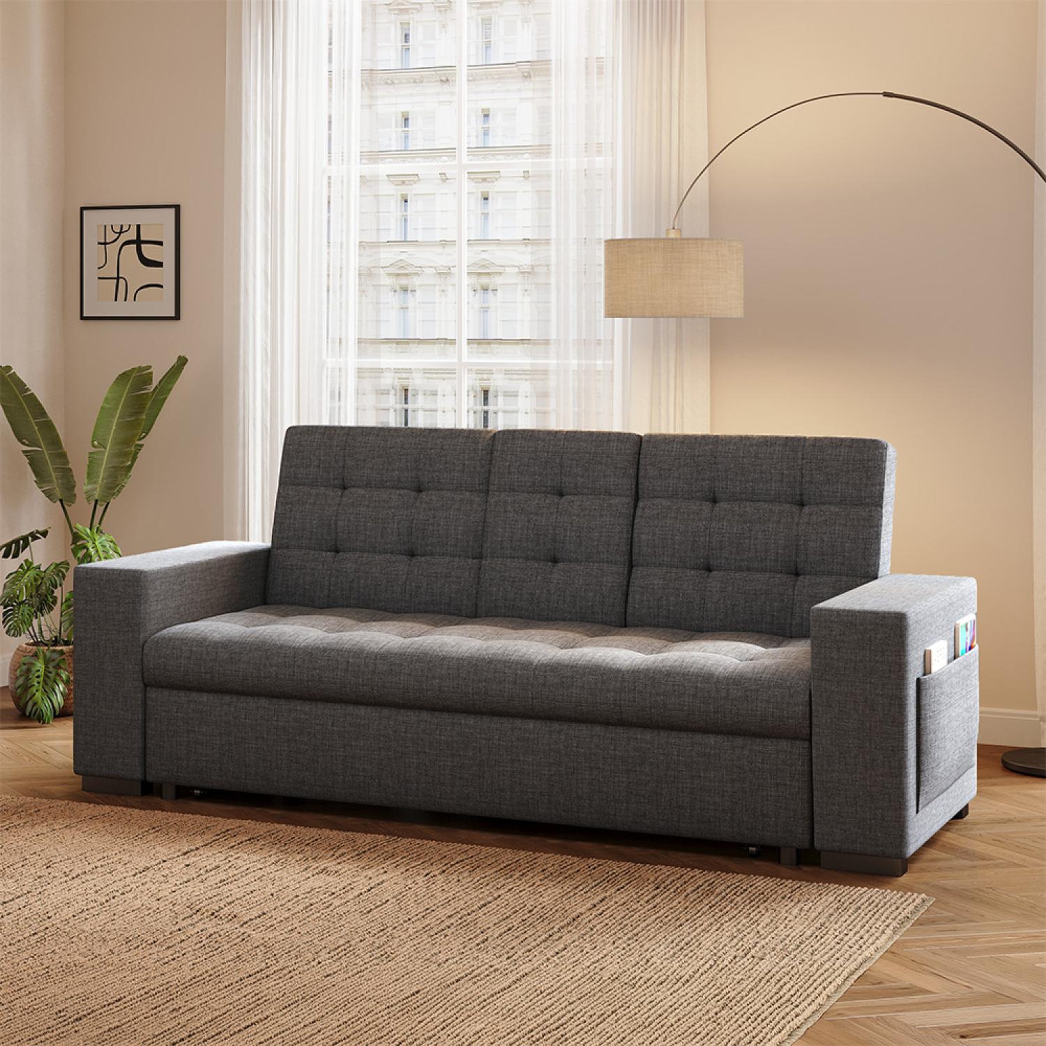 Voir la diapositive 2 : CONCEPT USINE Canapé convertible gris foncé avec rangements noho