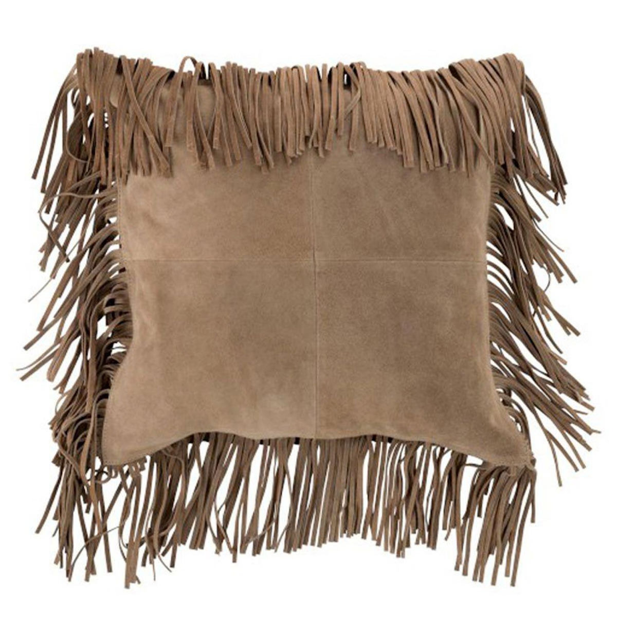 Paris Prix Coussin à Franges  Cuir  45cm Beige