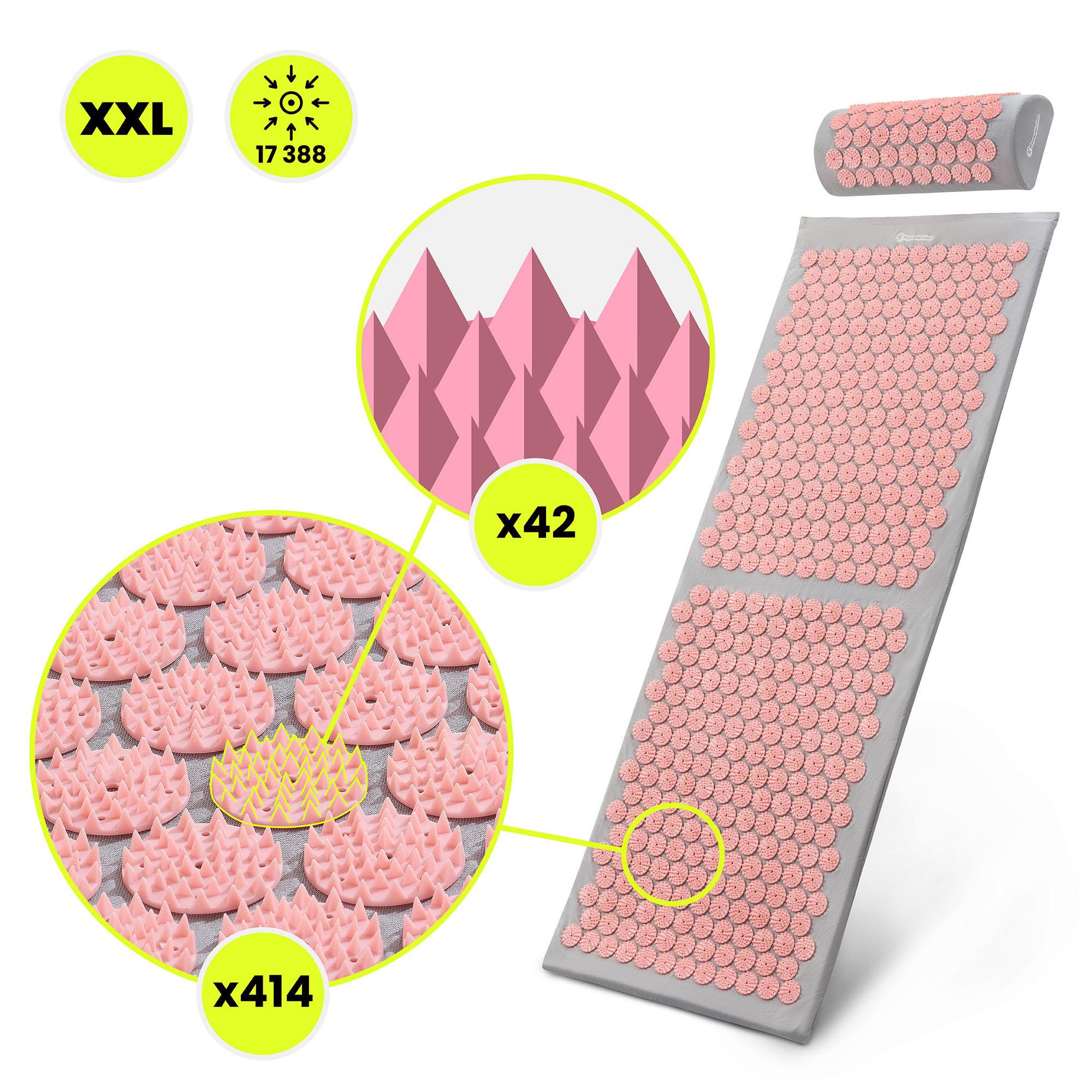Voir la diapositive 4 : HYPERMOTION Kit Acupression XL HyperMotion Tapis 130 cm Coussin Housse Gris Rose Adulte