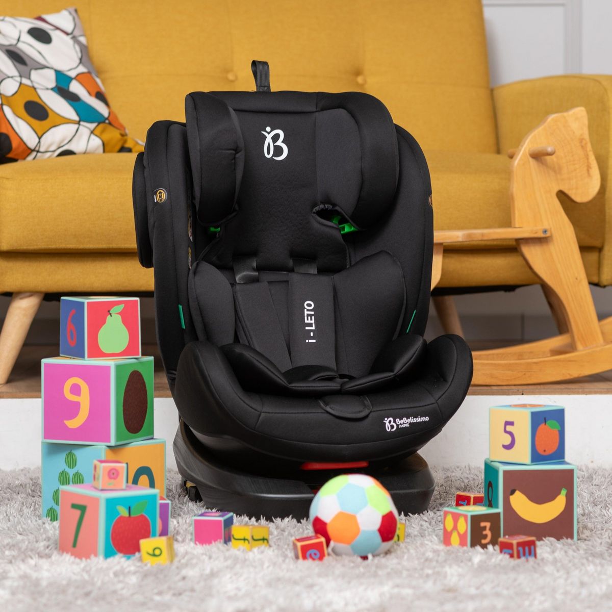 BEBELISSIMO BEBELISSIMO - Siège auto Isofix - pivotant 360 ° - groupe 0+/1/2/3 - (0-36kg) - i-Leto - noir - protections latérales