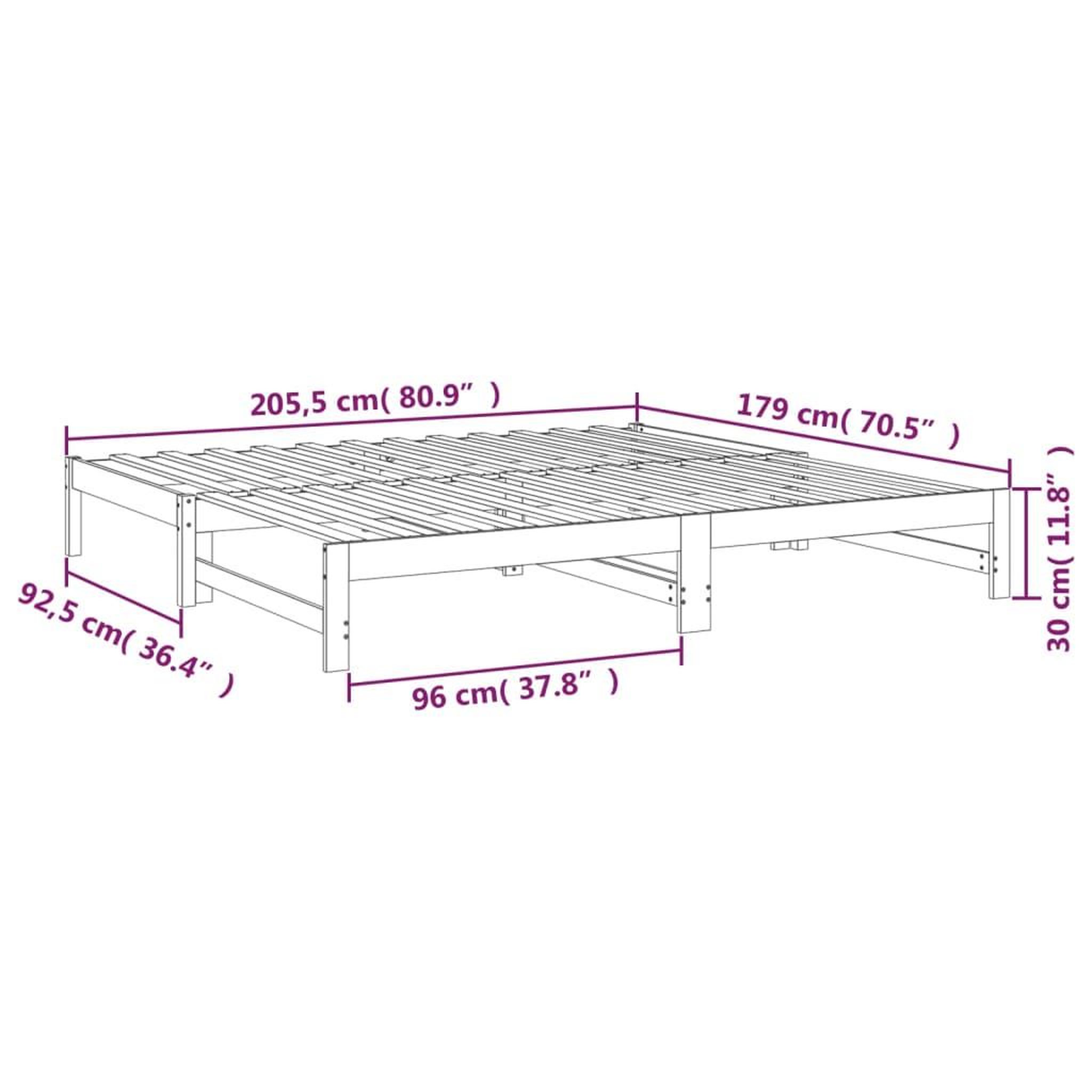 Voir la diapositive 6 : VIDAXL Lit coulissant sans matelas gris 2x(90x200) cm