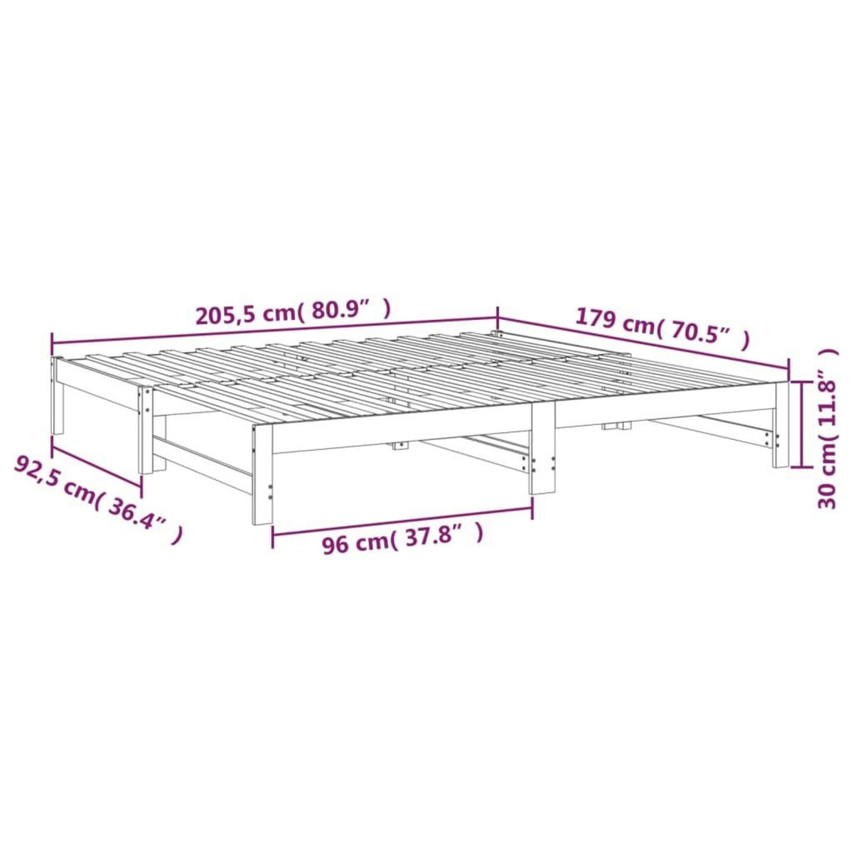 VIDAXL Lit coulissant sans matelas gris 2x(90x200) cm
