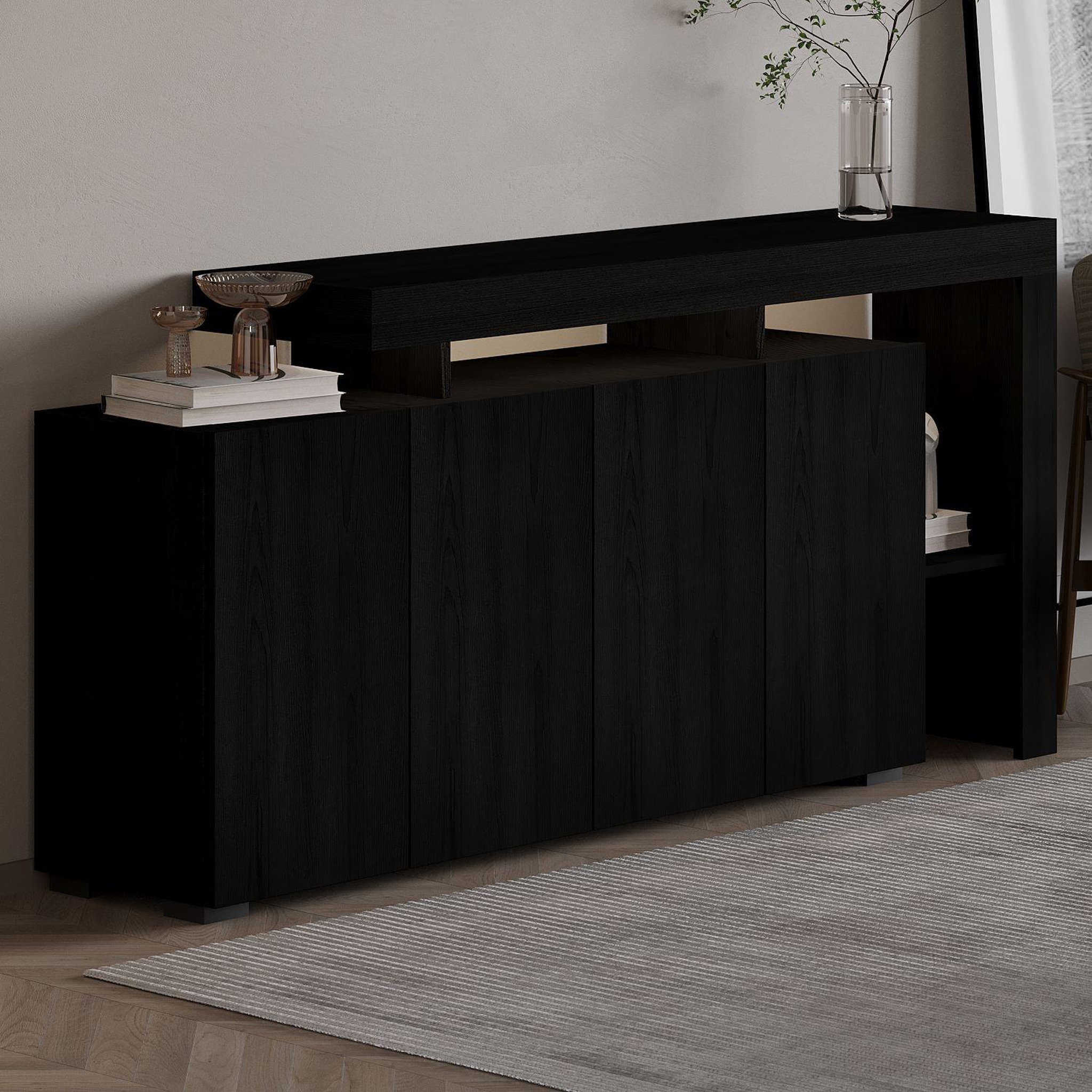 Voir la diapositive 3 : Habitat et Jardin Buffet en bois  beliz  - 170 x 35 x 80 cm - bois noir