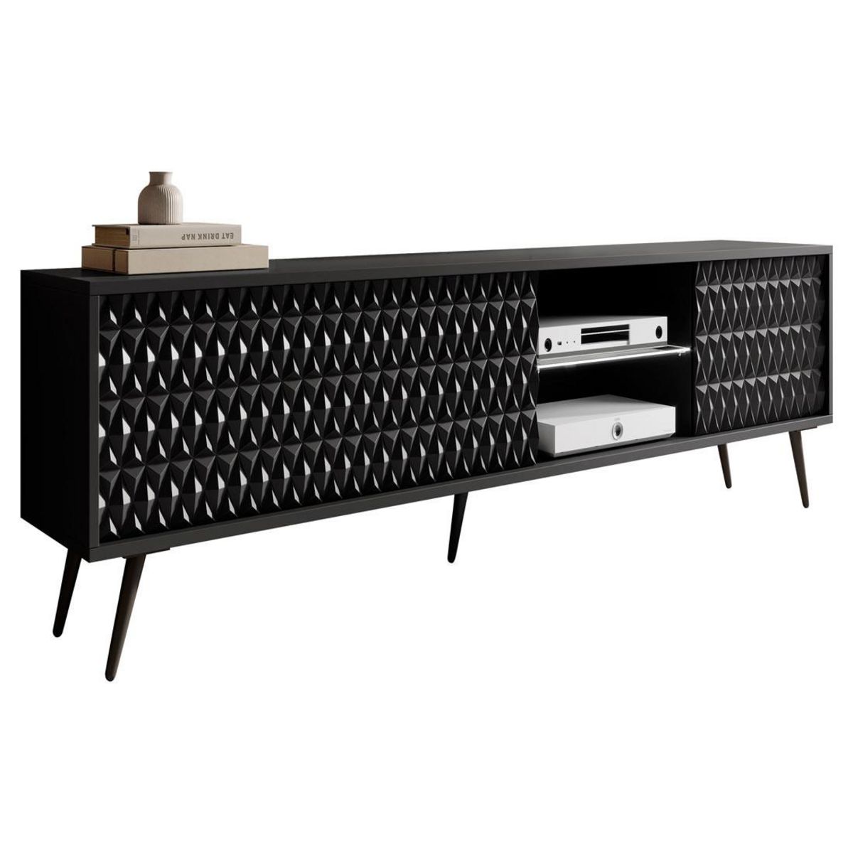 BEST MOBILIER Wairoa - meuble tv 3 portes et 2 niches - noir - 175 cm