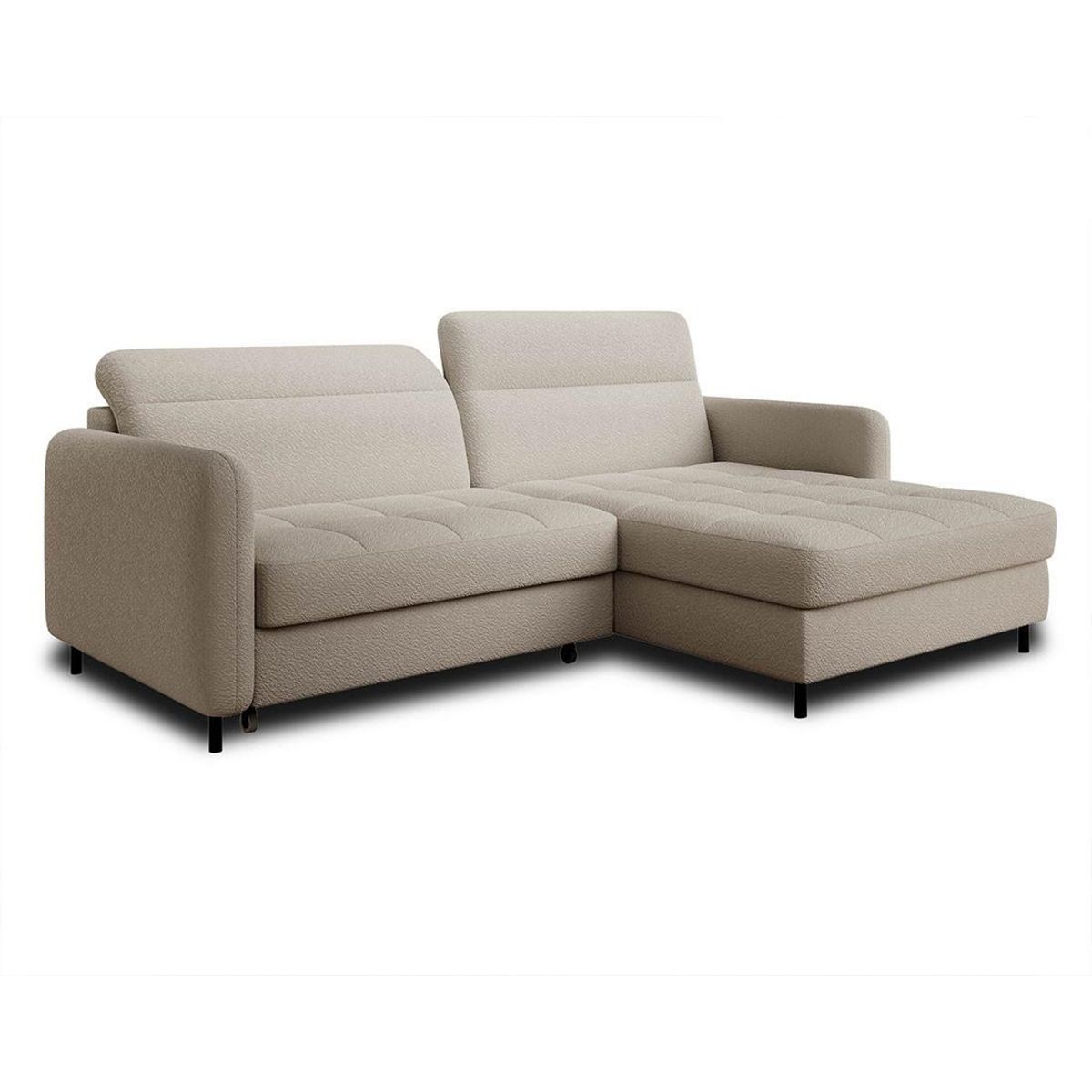 BEST MOBILIER Sagada - canapé d'angle droit 4 places - convertible avec coffre et têtières - en tissu bouclette