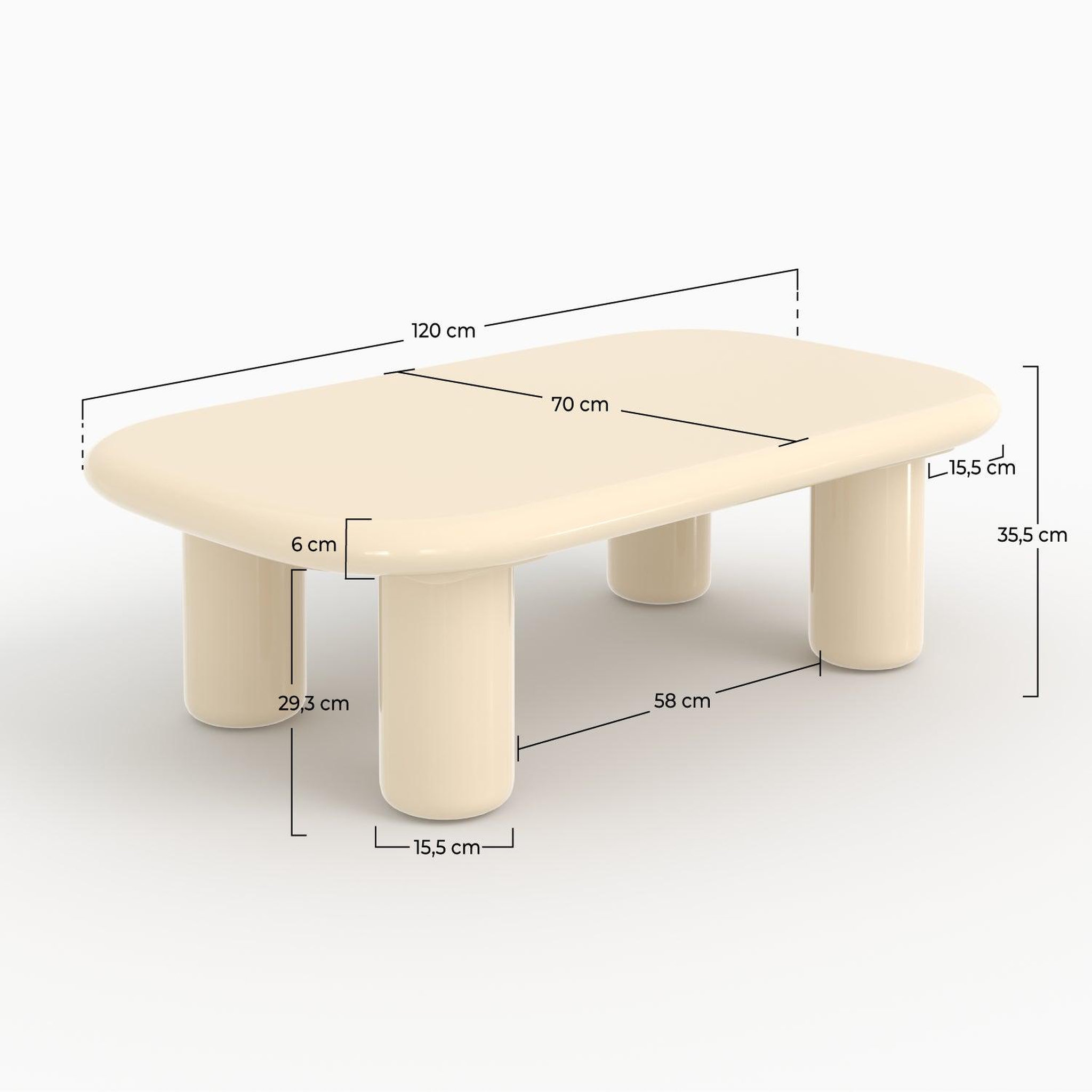 Voir la diapositive 4 : MAISON PAVANE Table basse rectangulaire en mdf laqué blanc cassé-lolly