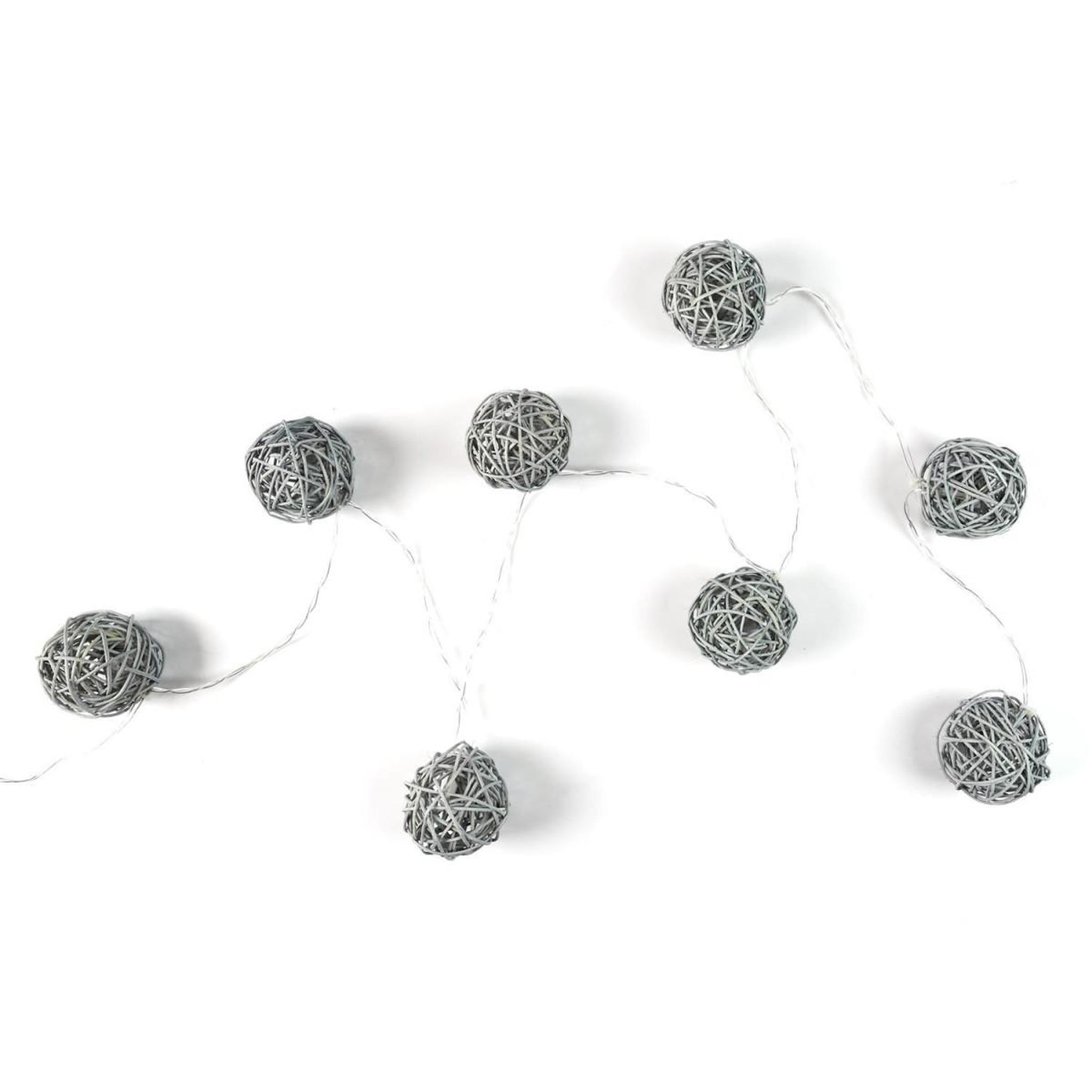 The Home Deco Factory Guirlande lumineuse 8 led  boule rotin  156cm gris