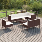 VIDAXL Salon de jardin 9 pcs avec coussins resine tressee marron