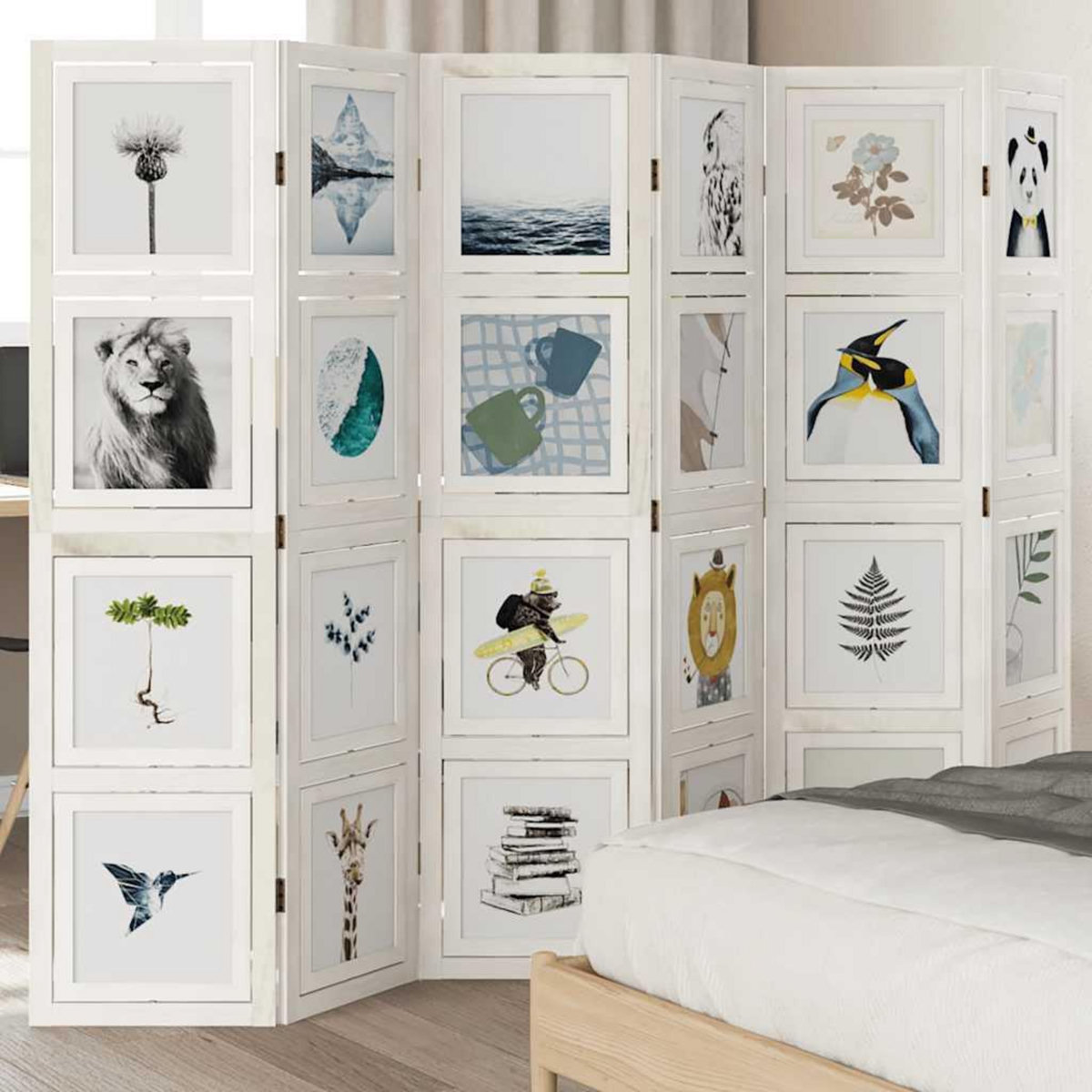 VIDAXL Cloison de separation 6 panneaux blanc bois de paulownia massif