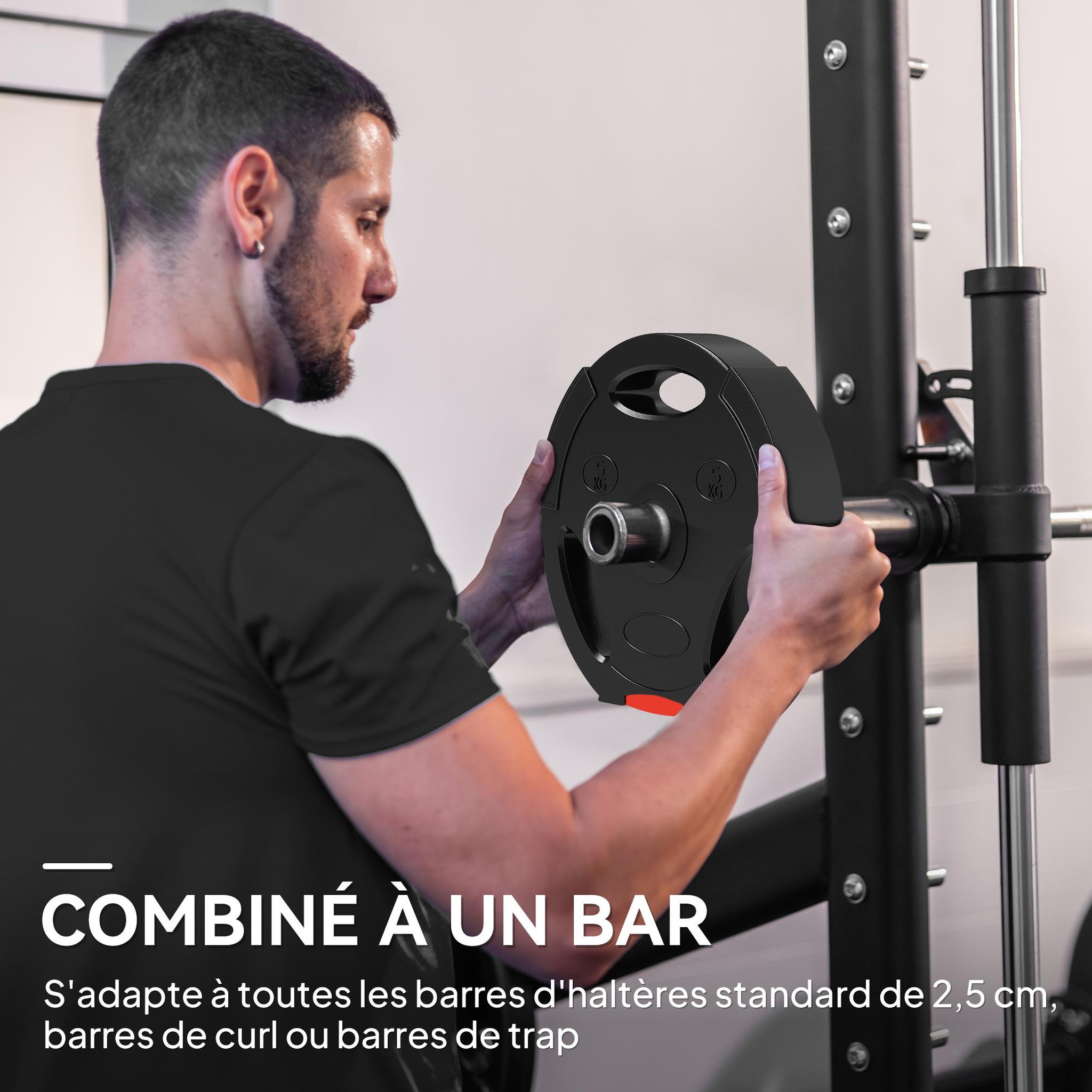Voir la diapositive 6 : HOMCOM Disques de poids 2 x 5kg + 2 x 2,5kg - 3 poignées - trous de ø25 mm - revêtement pp noir