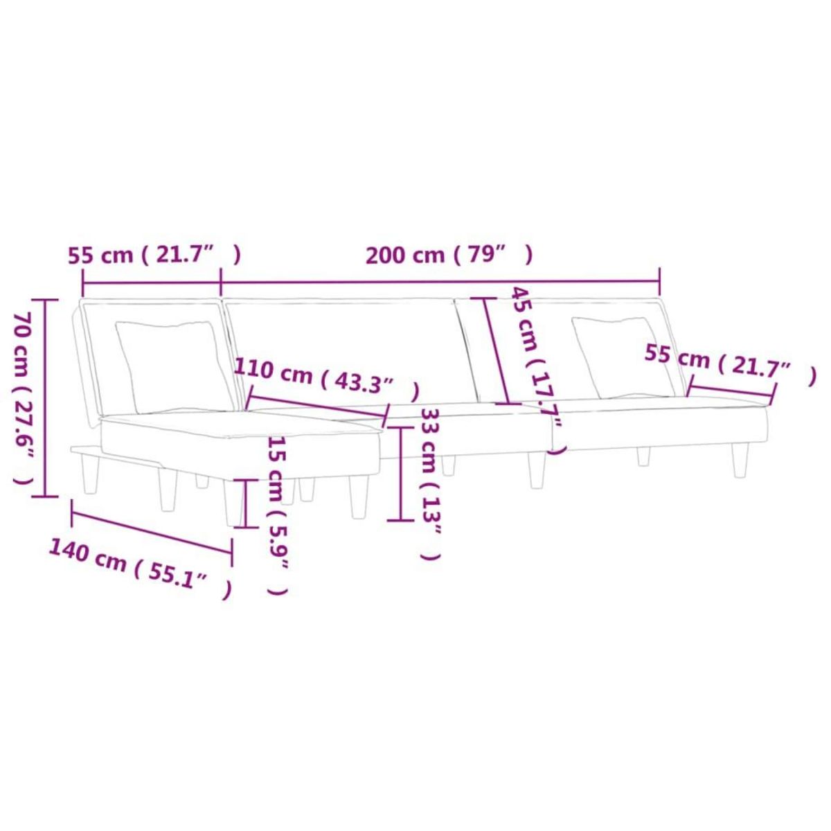 VIDAXL Canape-lit en forme de L noir 255x140x70 cm tissu