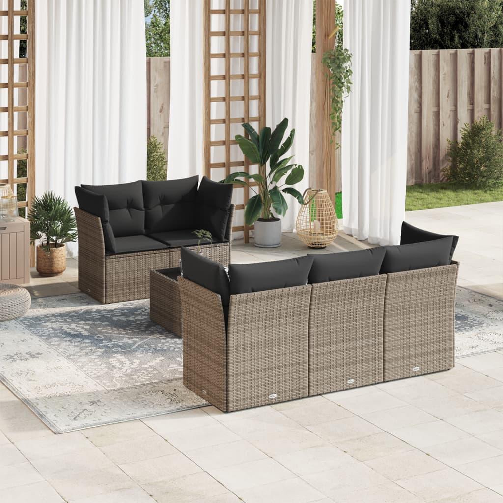 VIDAXL Salon de jardin 6 pcs avec coussins gris resine tressee