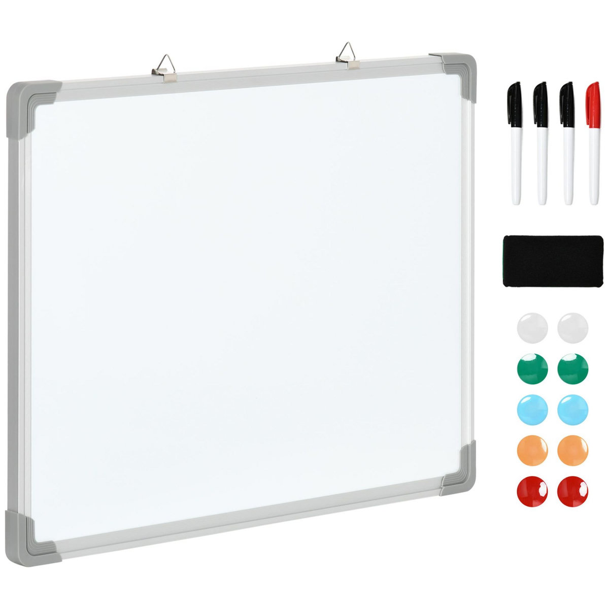 HOMCOM HOMCOM Tableau blanc aimante magnetique cadre aluminium 60x45cm