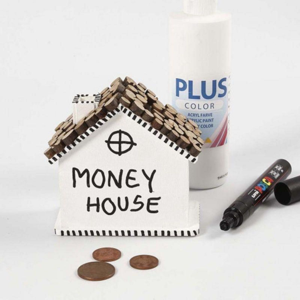 CREATIV COMPANY Tirelire en bois à décorer Maison - 10 x 10 x 5,4 cm