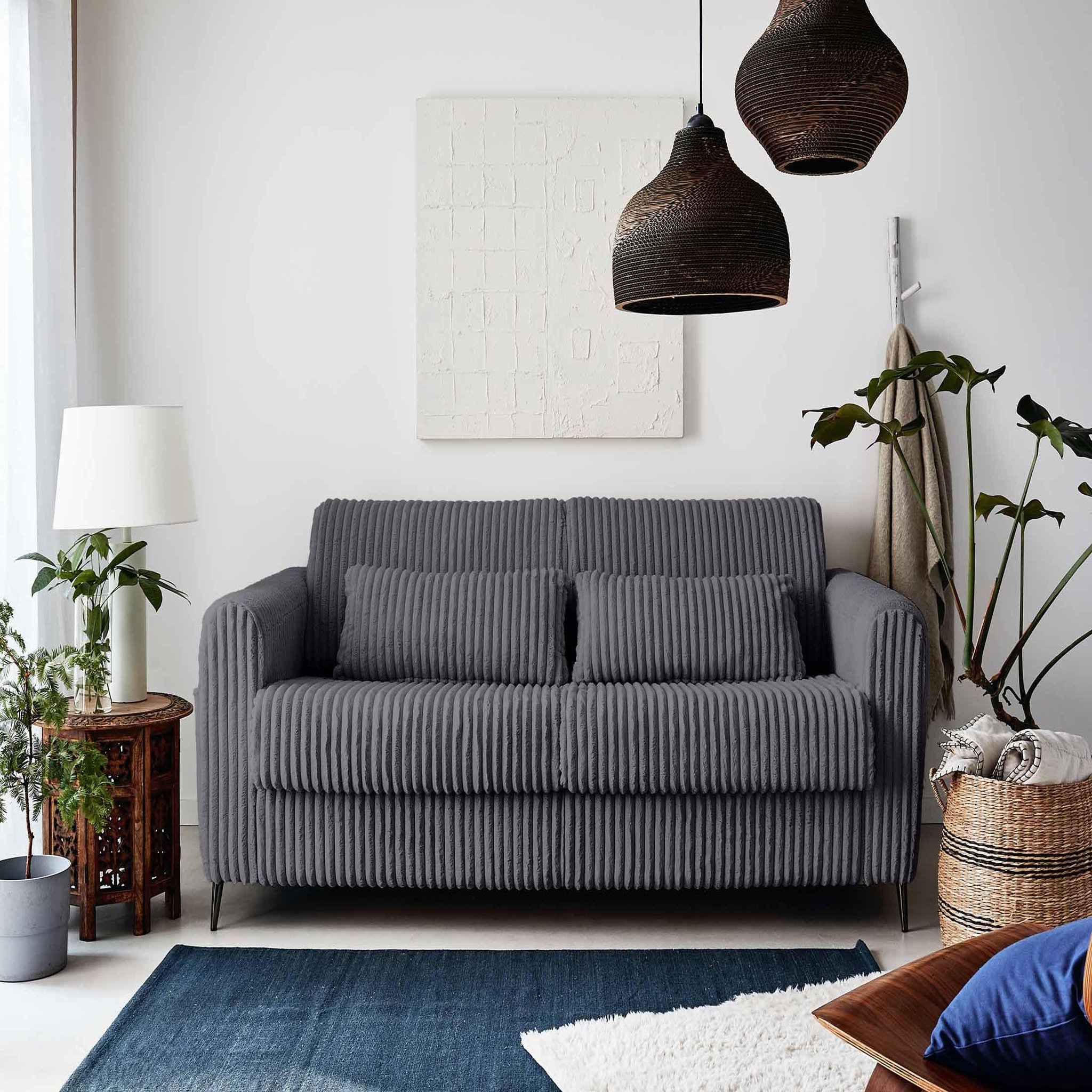 Voir la diapositive 6 : LISA DESIGN Owen - canapé 3 places convertible express couchage quotidien 140 cm matelas 12 cm en velours côtelé grosses côtes