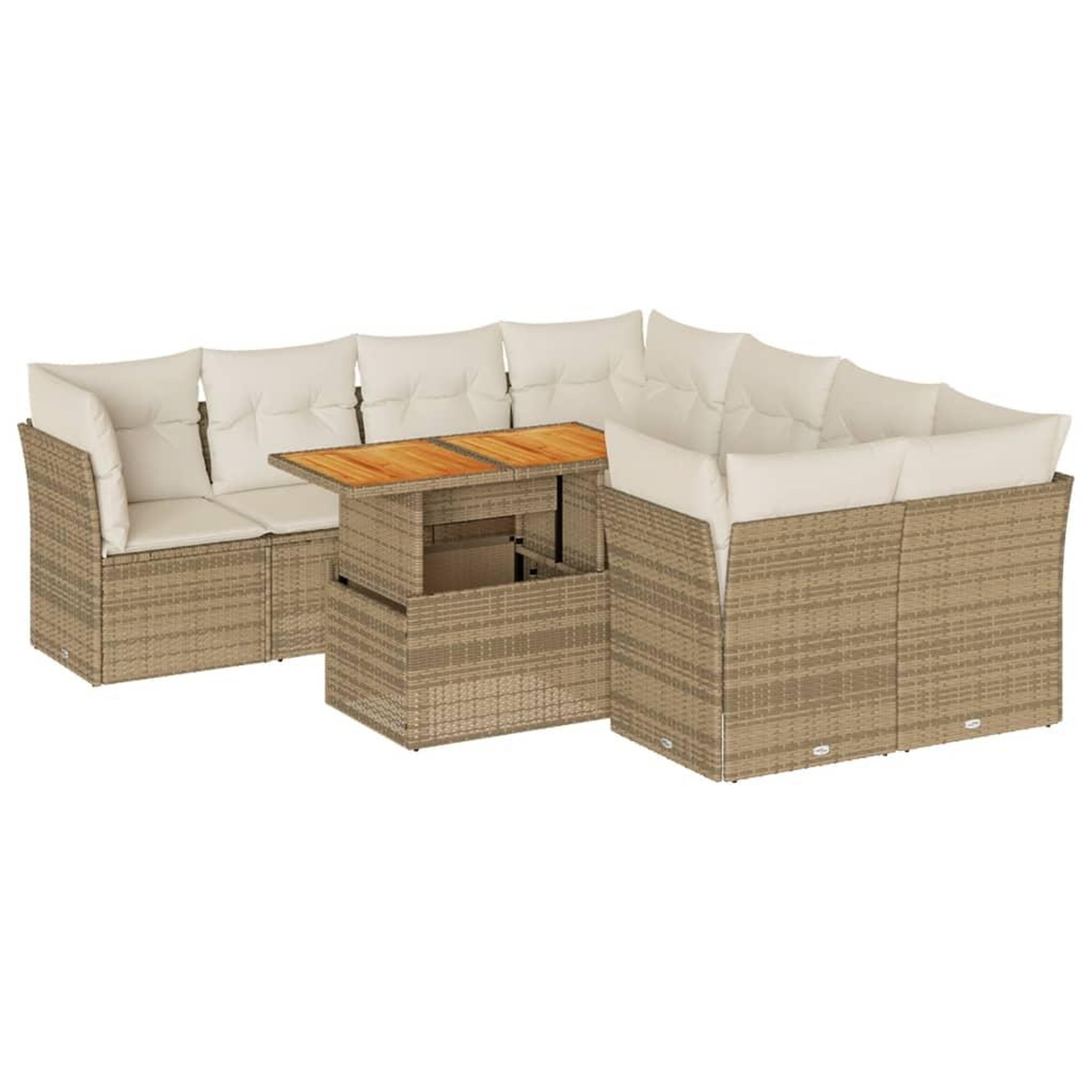 Voir la diapositive 2 : VIDAXL Salon de jardin avec coussins 9 pcs beige resine tressee