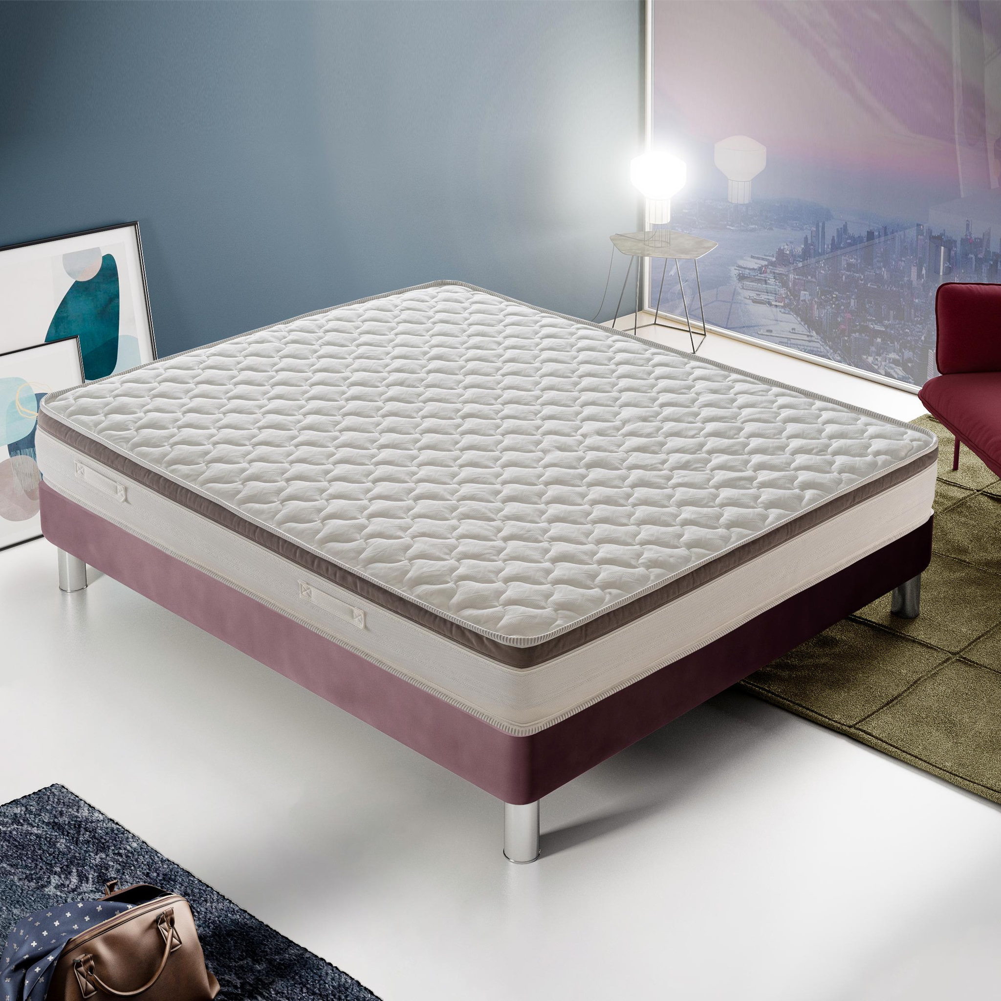 ILOVESLEEP Matelas Ressorts Ensachés FRANCIACORTA - Accueil Mémoire De Forme - Epaisseur 27 Cm. Coloris disponibles : Blanc