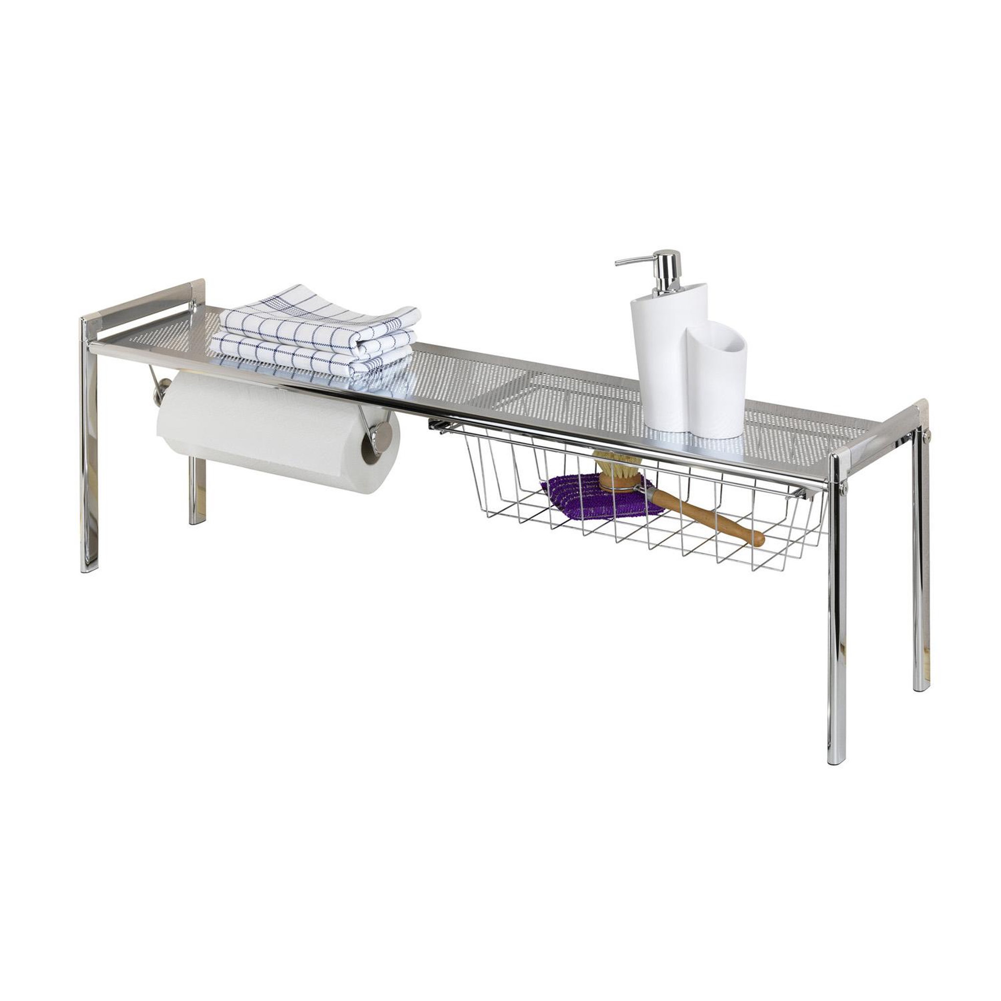 Voir la diapositive 4 : Wenko Etagère d'évier simple en métal chromé L.93cm - Argent