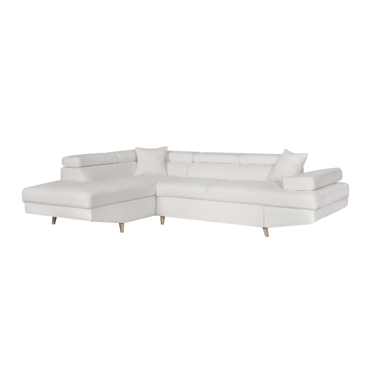 Canapé d'angle convertible 5places tissu bouclette blanc MARIUS 
